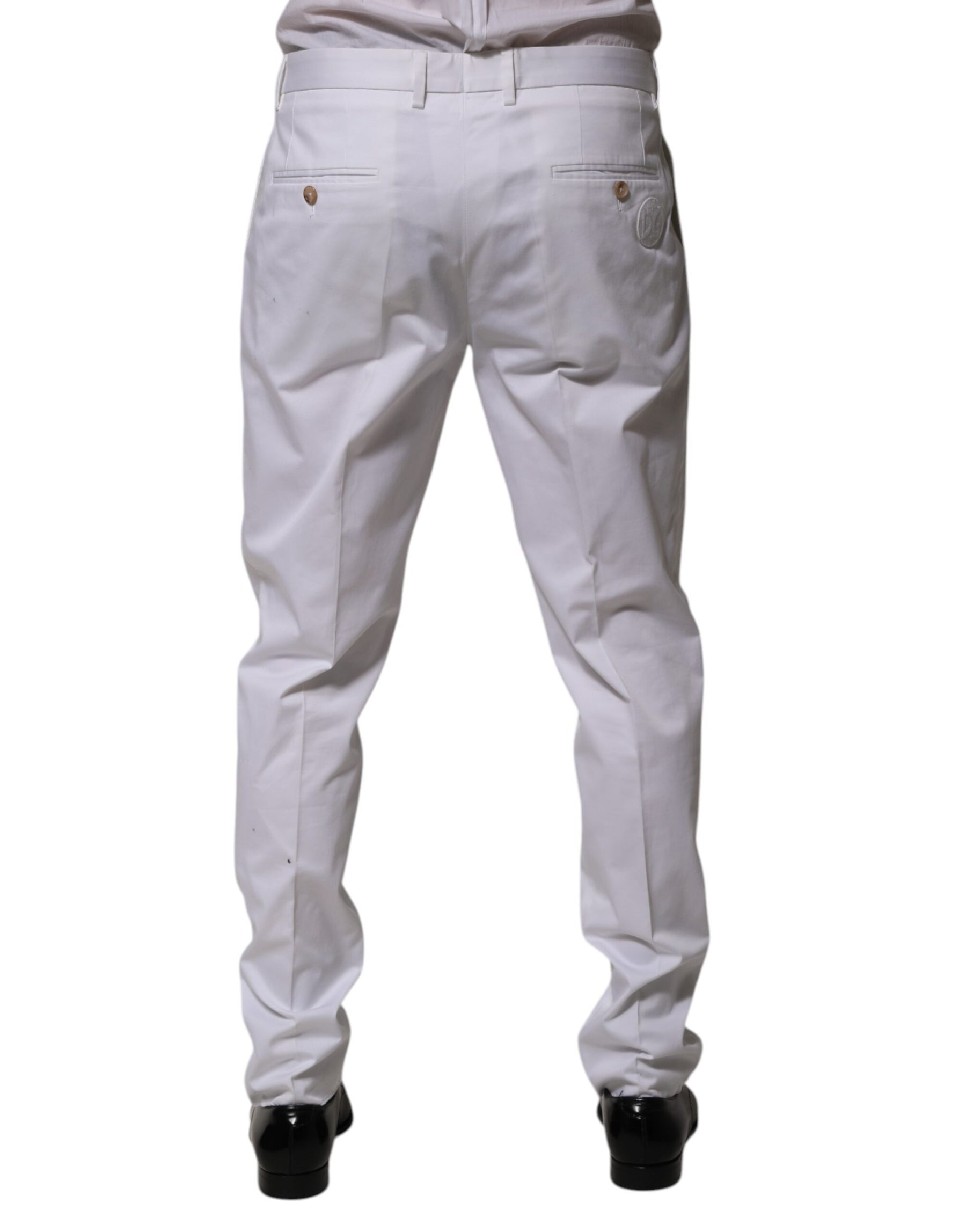 Dolce & Gabbana White Cotton Dress Slim Formal Trouser Pants | Regal Royce