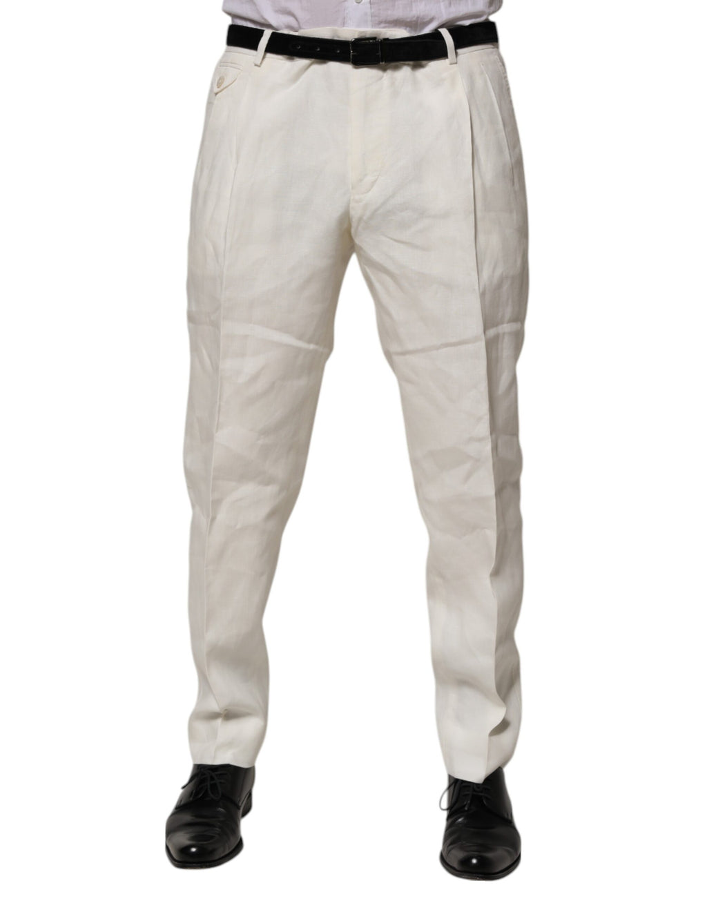 Dolce & Gabbana Cream Linen Dress Slim Formal Trouser Pants