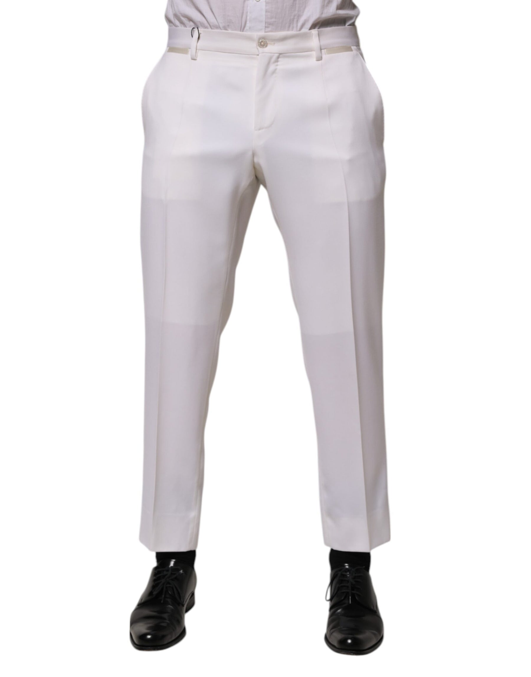 Dolce & Gabbana White Polyester Tapered Formal Trouser Pants | Regal Royce