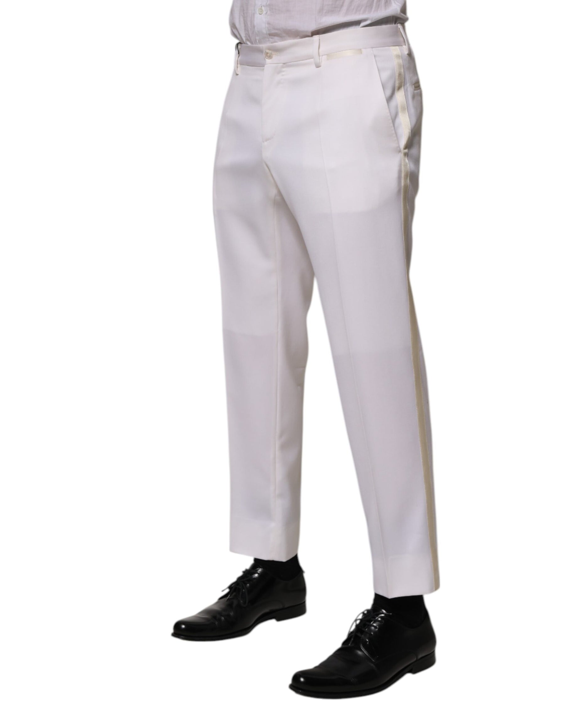 Dolce & Gabbana White Polyester Tapered Formal Trouser Pants | Regal Royce