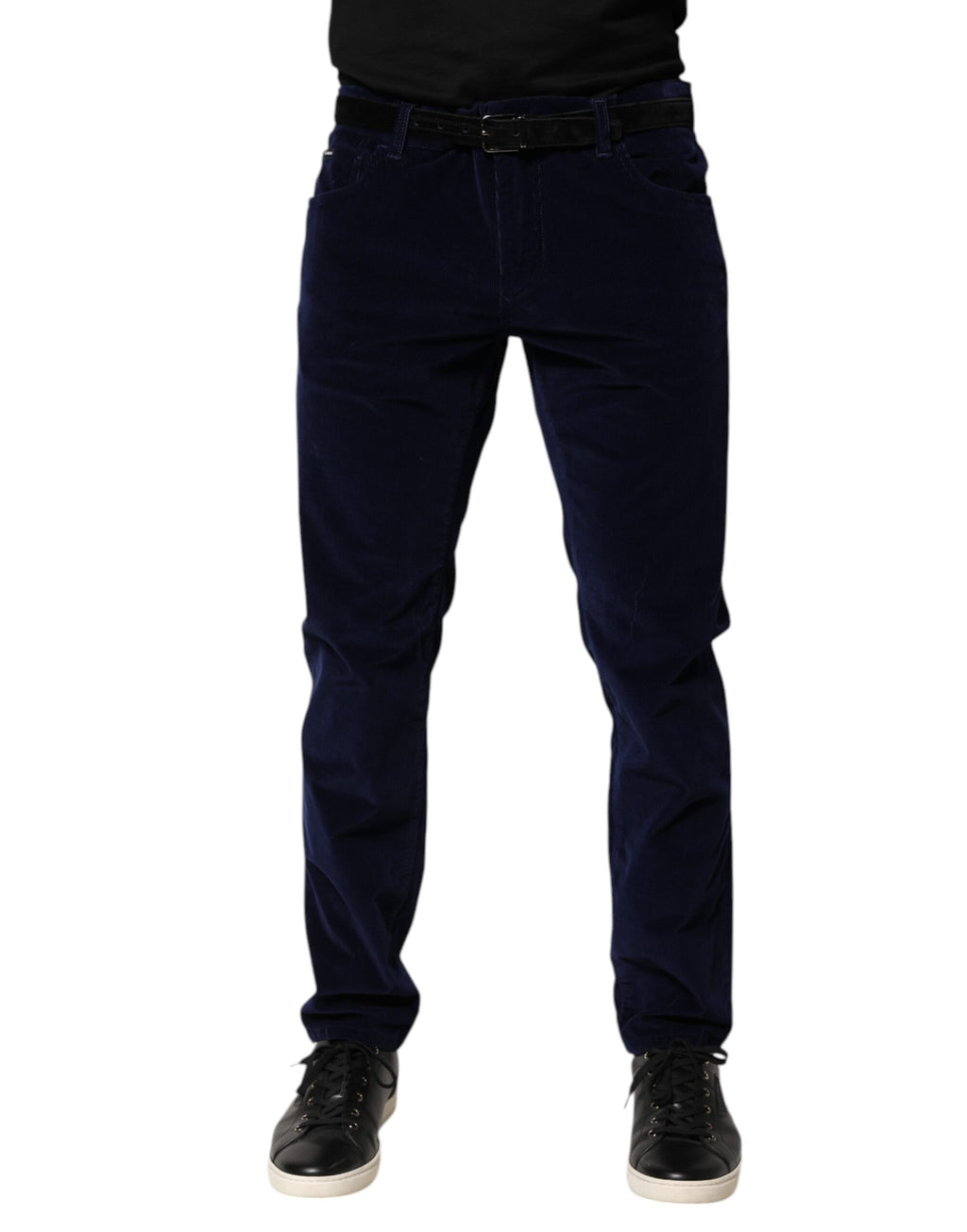 Dolce & Gabbana Navy Blue Cotton Tapered Formal Trouser Pants