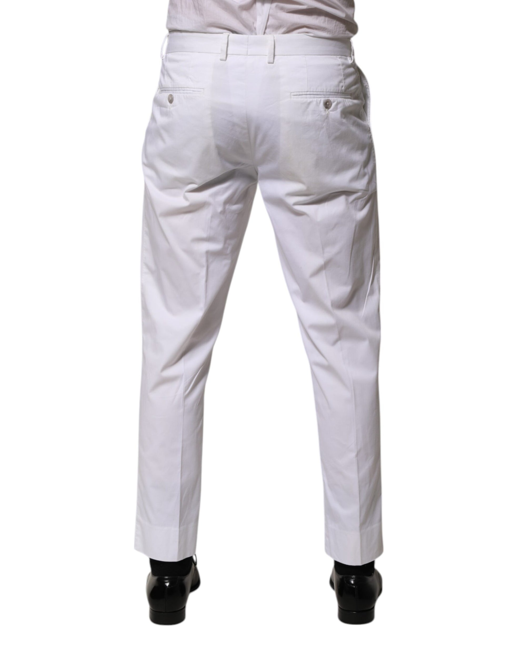 Dolce & Gabbana White Cotton Dress Slim Formal Trouser Pants