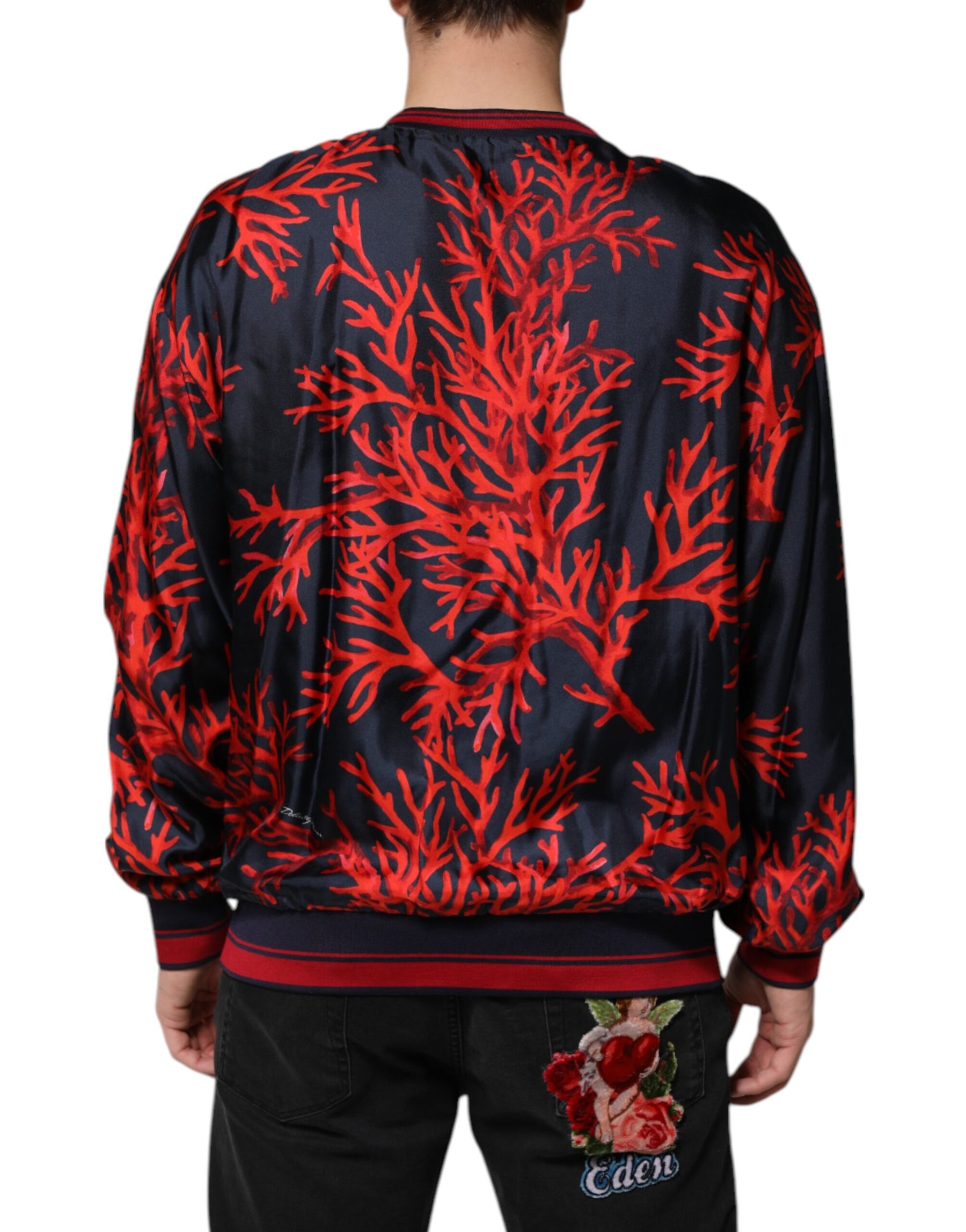 Dolce & Gabbana Navy Red Silk Coral Print Pullover Sweater | Regal Royce