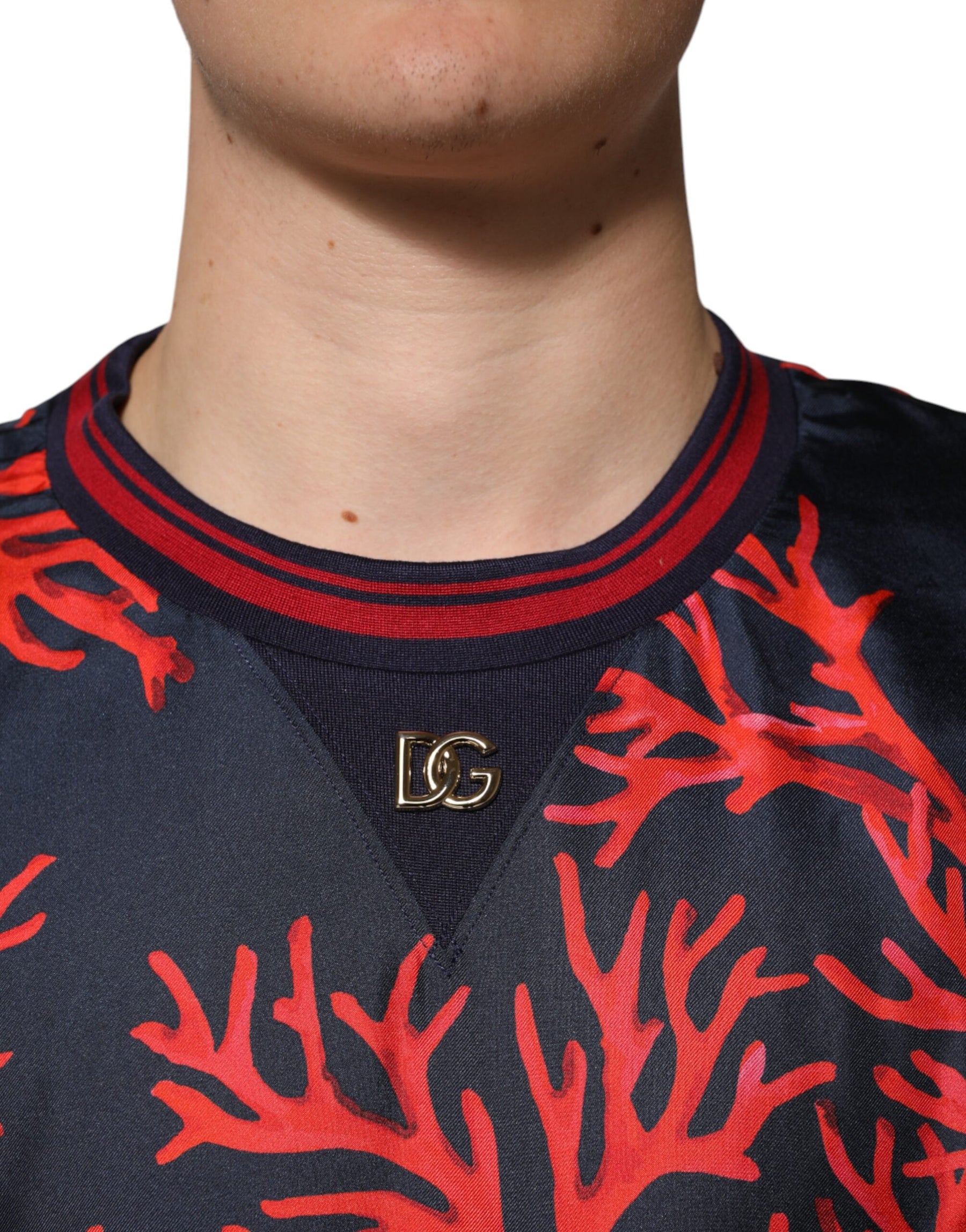 Dolce & Gabbana Navy Red Silk Coral Print Pullover Sweater | Regal Royce