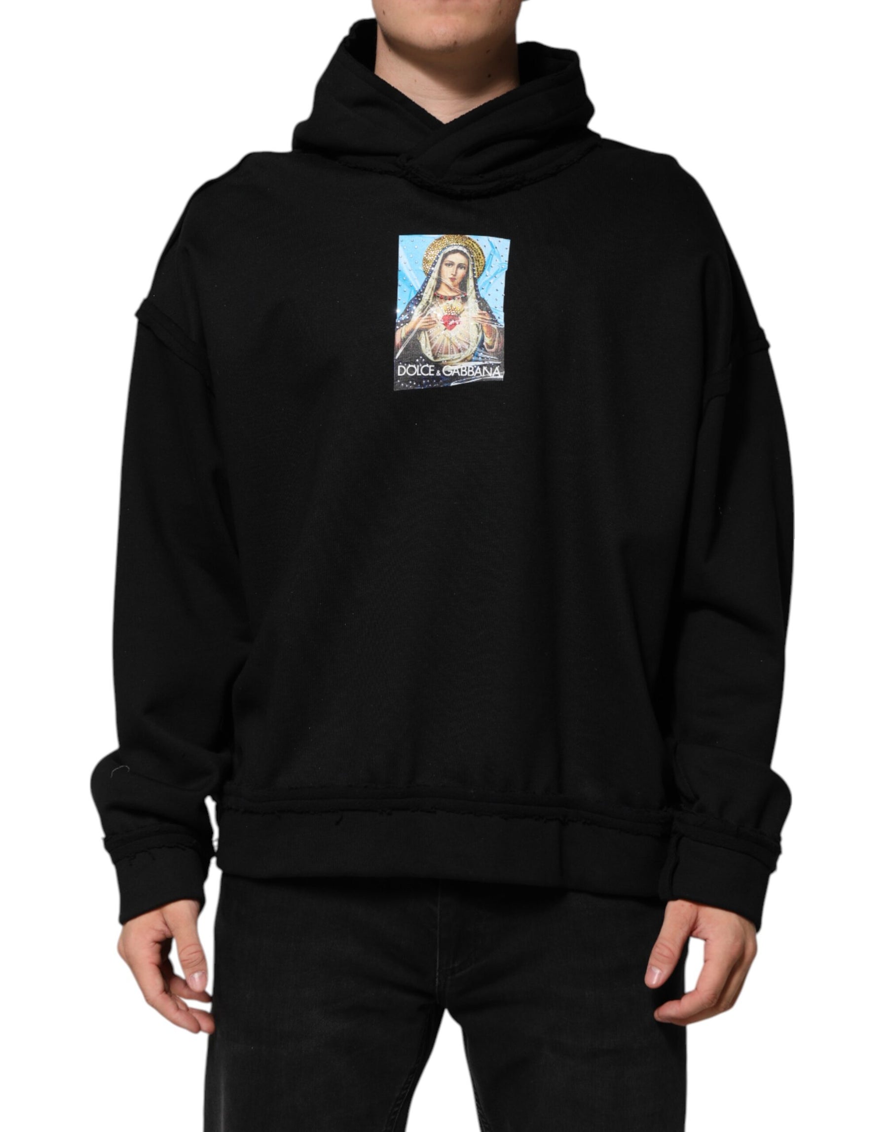 Dolce & Gabbana Black Printed Hoodie Crystal Embellished Jacket | Regal Royce