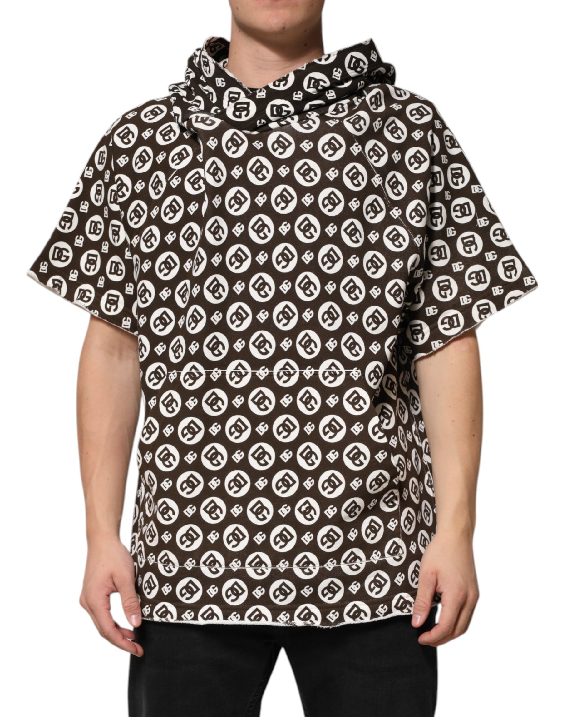 Dolce & Gabbana Brown White DG Logo Short Hoodie Sweater | Regal Royce