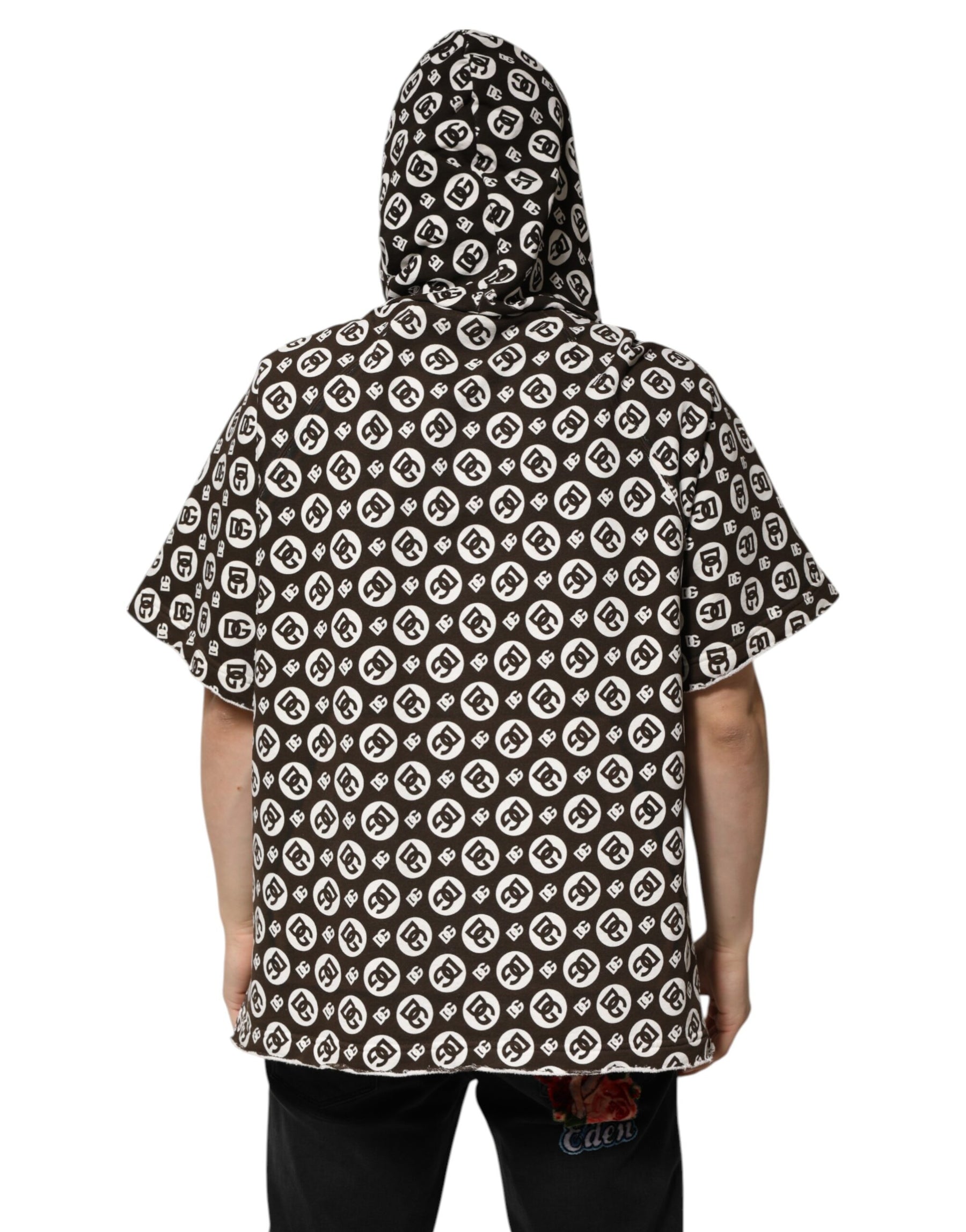 Dolce & Gabbana Brown White DG Logo Short Hoodie Sweater | Regal Royce