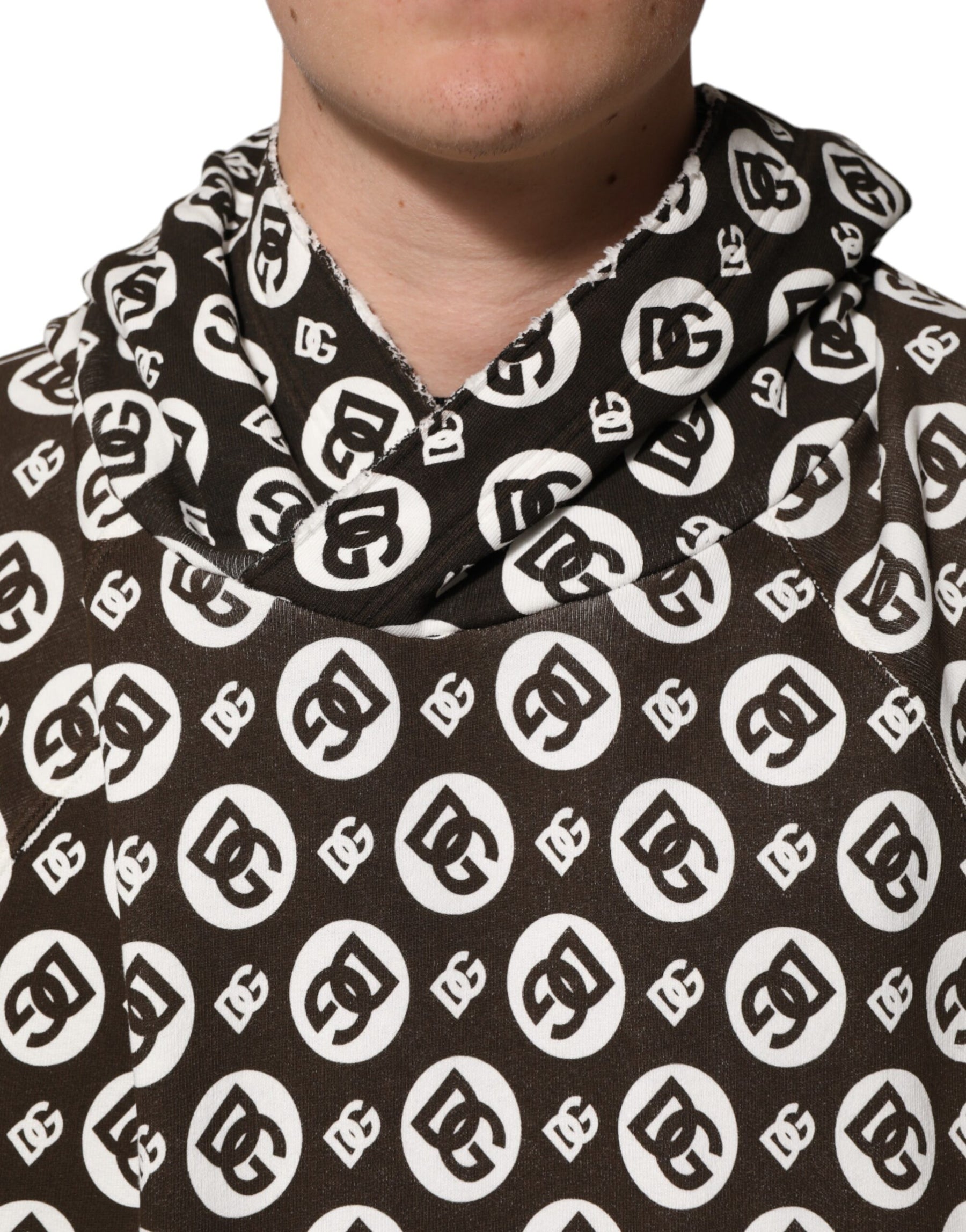 Dolce & Gabbana Brown White DG Logo Short Hoodie Sweater | Regal Royce