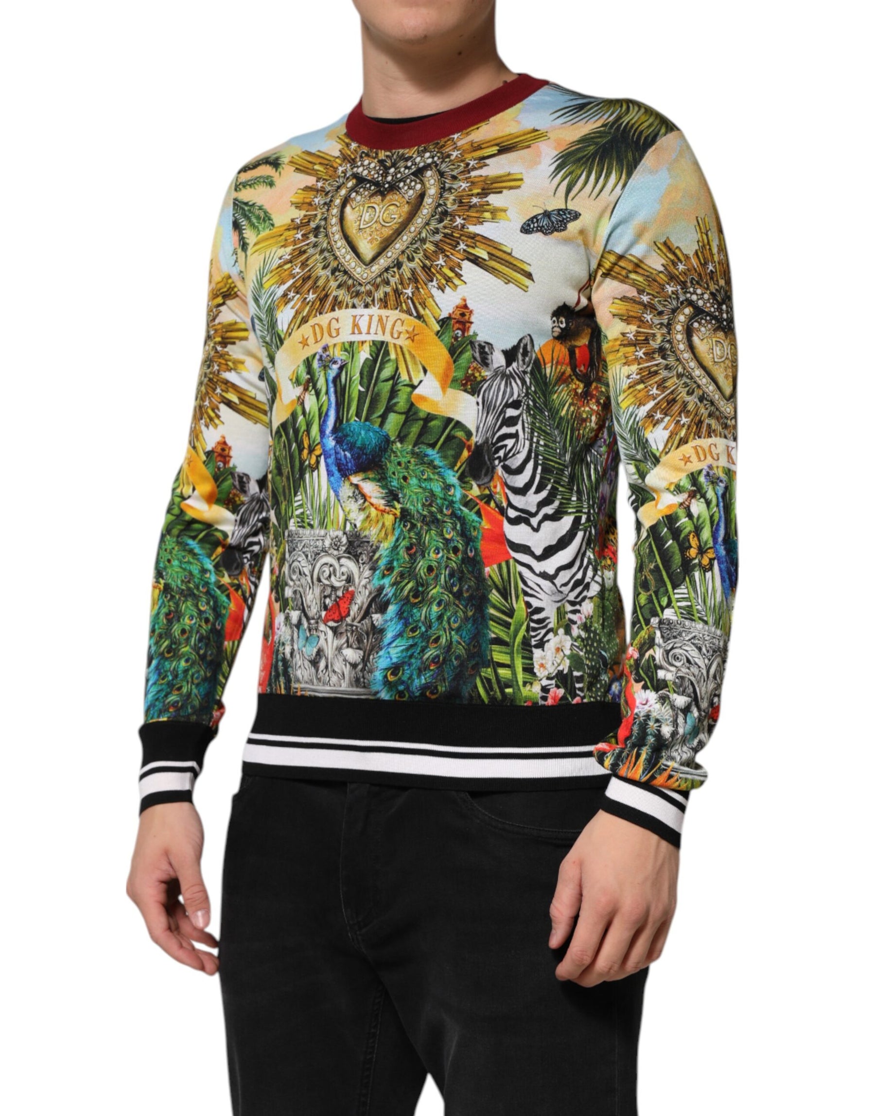 Dolce & Gabbana Tropical Heart Crown Silk Pullover Sweater | Regal Royce