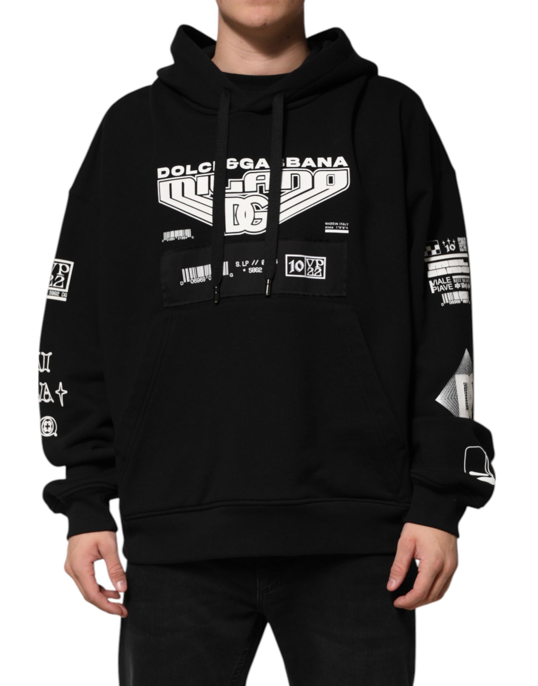 Dolce & Gabbana Black Cotton DG Milano Logo Print Hoodie Sweater | Regal Royce