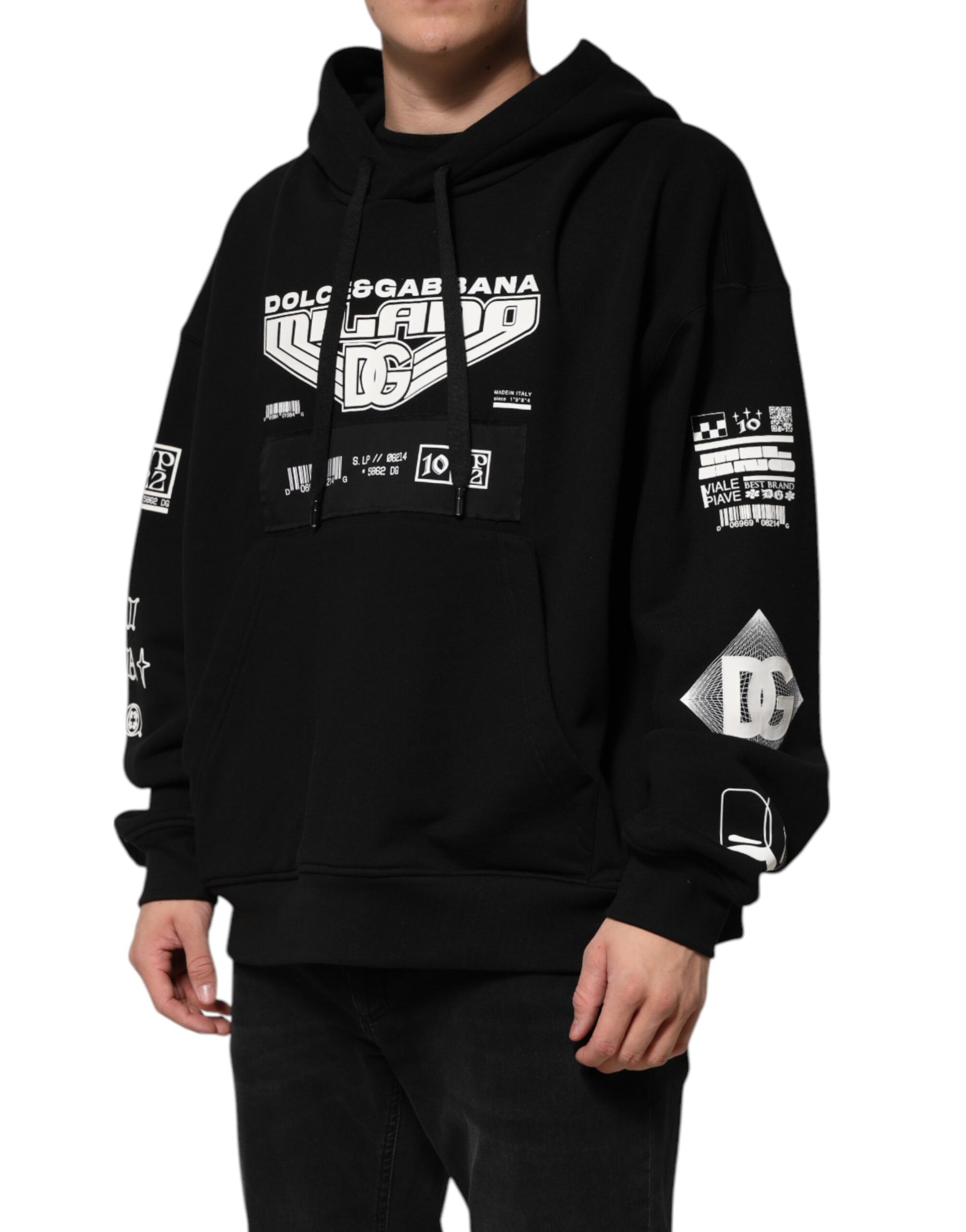 Dolce & Gabbana Black Cotton DG Milano Logo Print Hoodie Sweater | Regal Royce