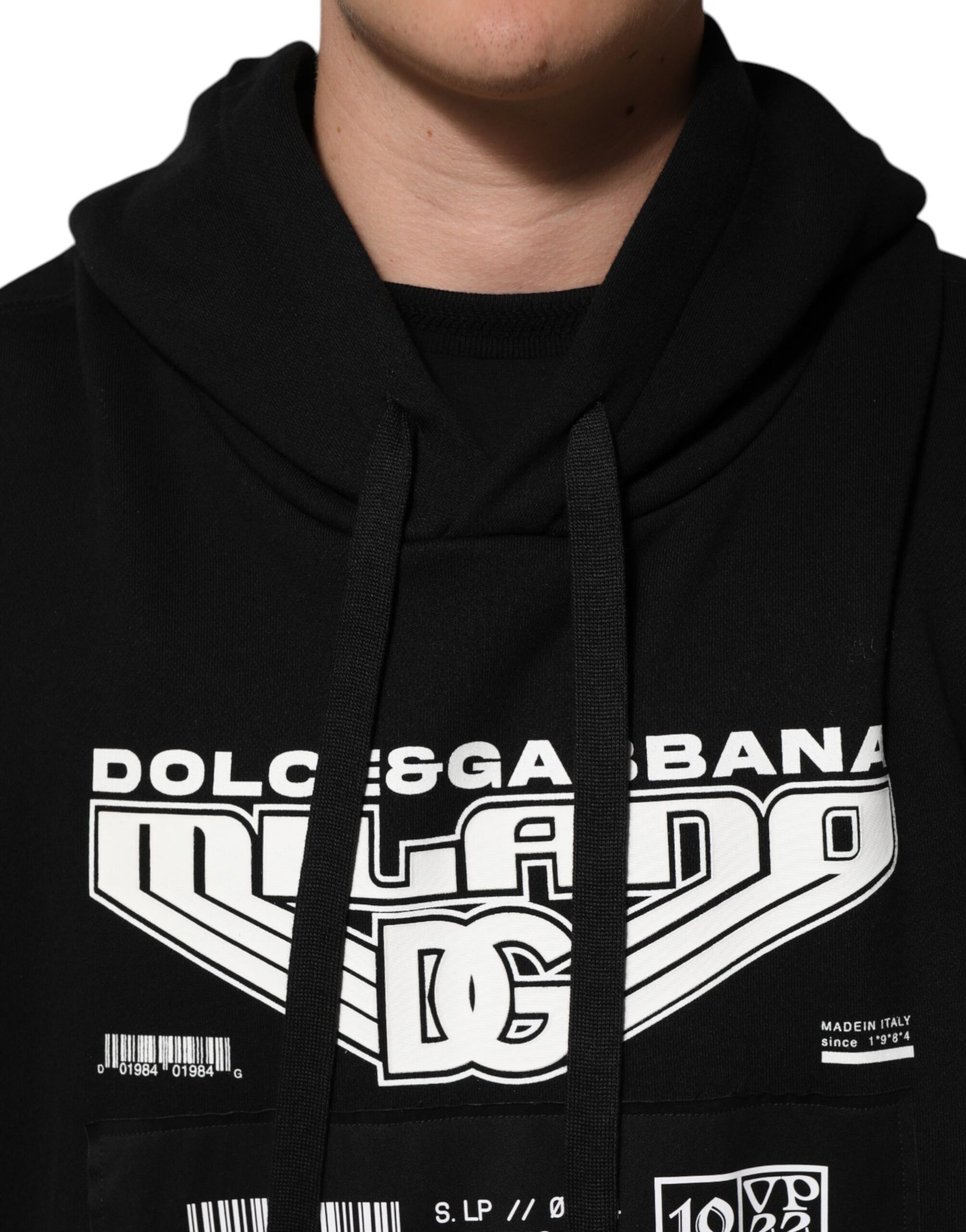 Dolce & Gabbana Black Cotton DG Milano Logo Print Hoodie Sweater | Regal Royce