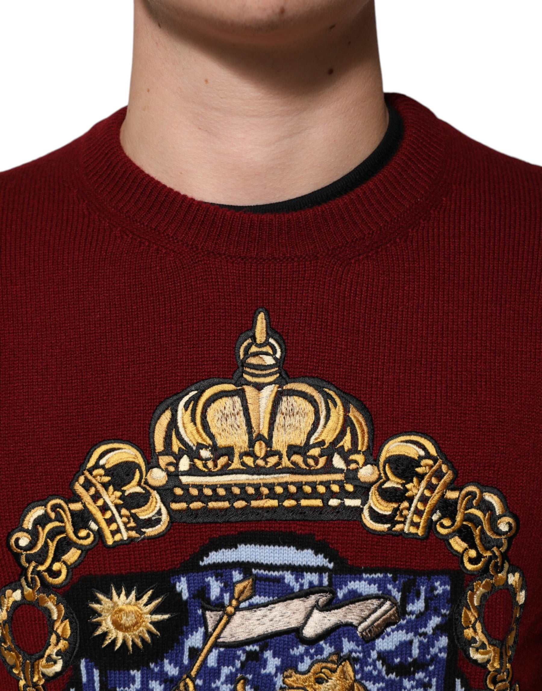 Dolce & Gabbana Burgundy Cashmere Lion Crest Pullover Sweater | Regal Royce