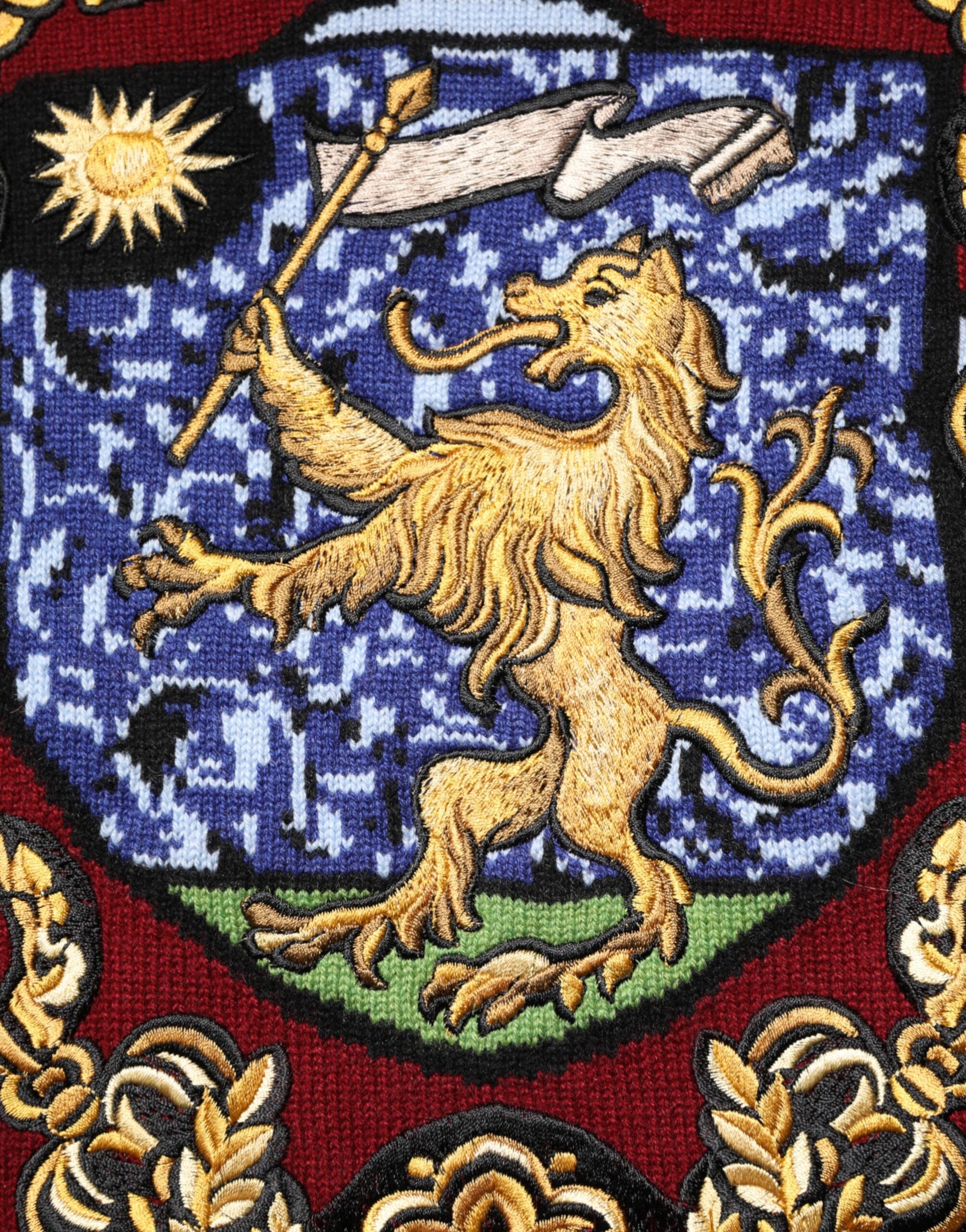 Dolce & Gabbana Burgundy Cashmere Lion Crest Pullover Sweater | Regal Royce