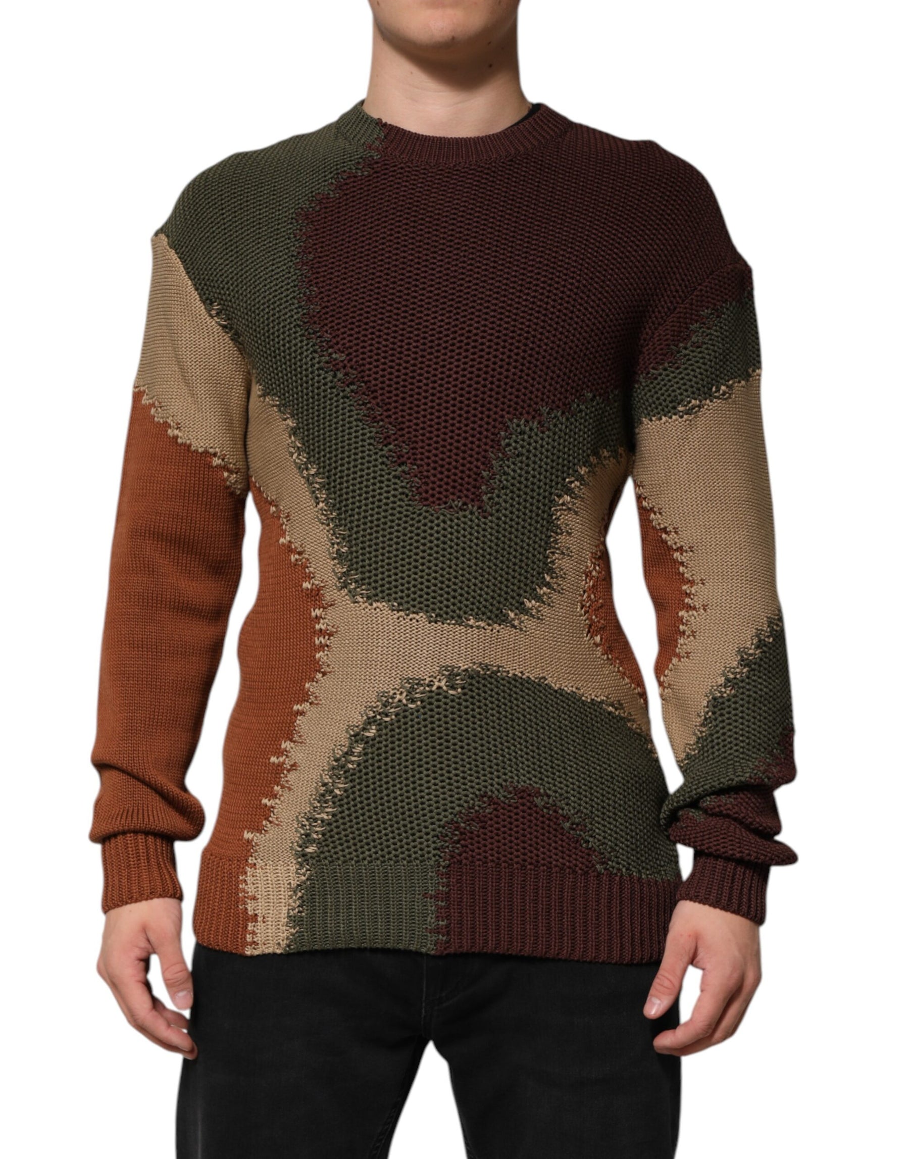 Dolce & Gabbana Multicolor Cotton Abstract Men Pullover Sweater | Regal Royce