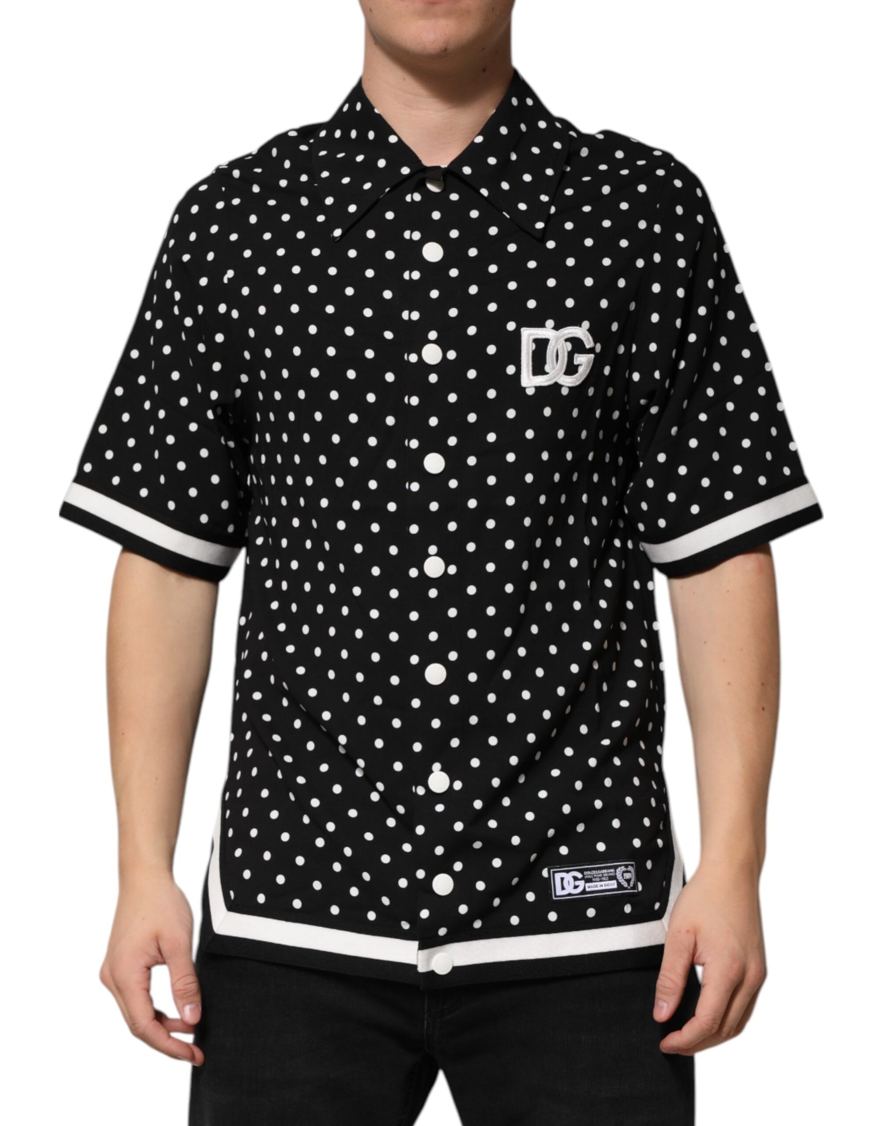 Dolce & Gabbana Black Polka Dot Short Sleeves Collared Polo T-shirt | Regal Royce
