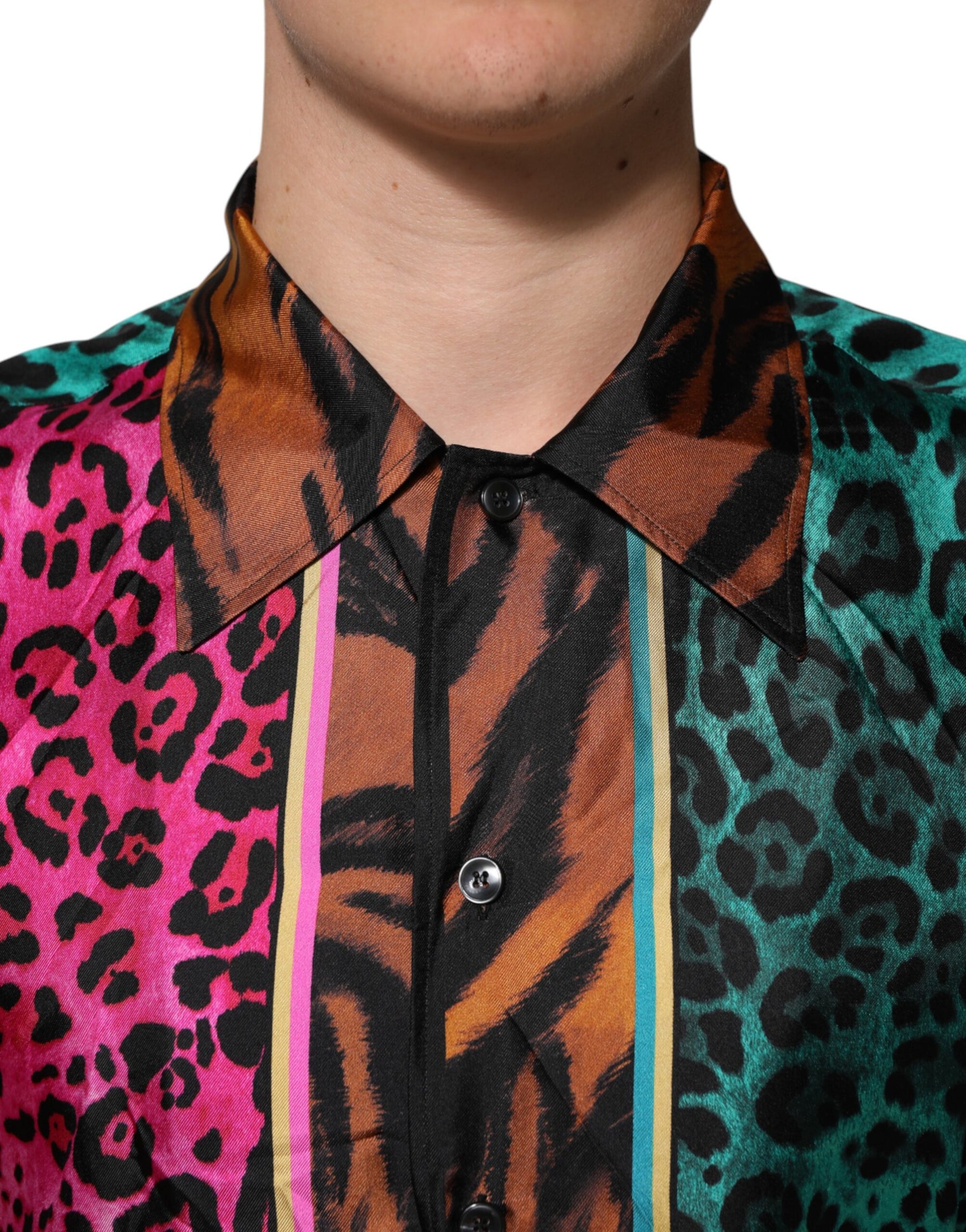 Dolce & Gabbana Multicolor Silk Tiger Print Hawaiian T-shirt | Regal Royce