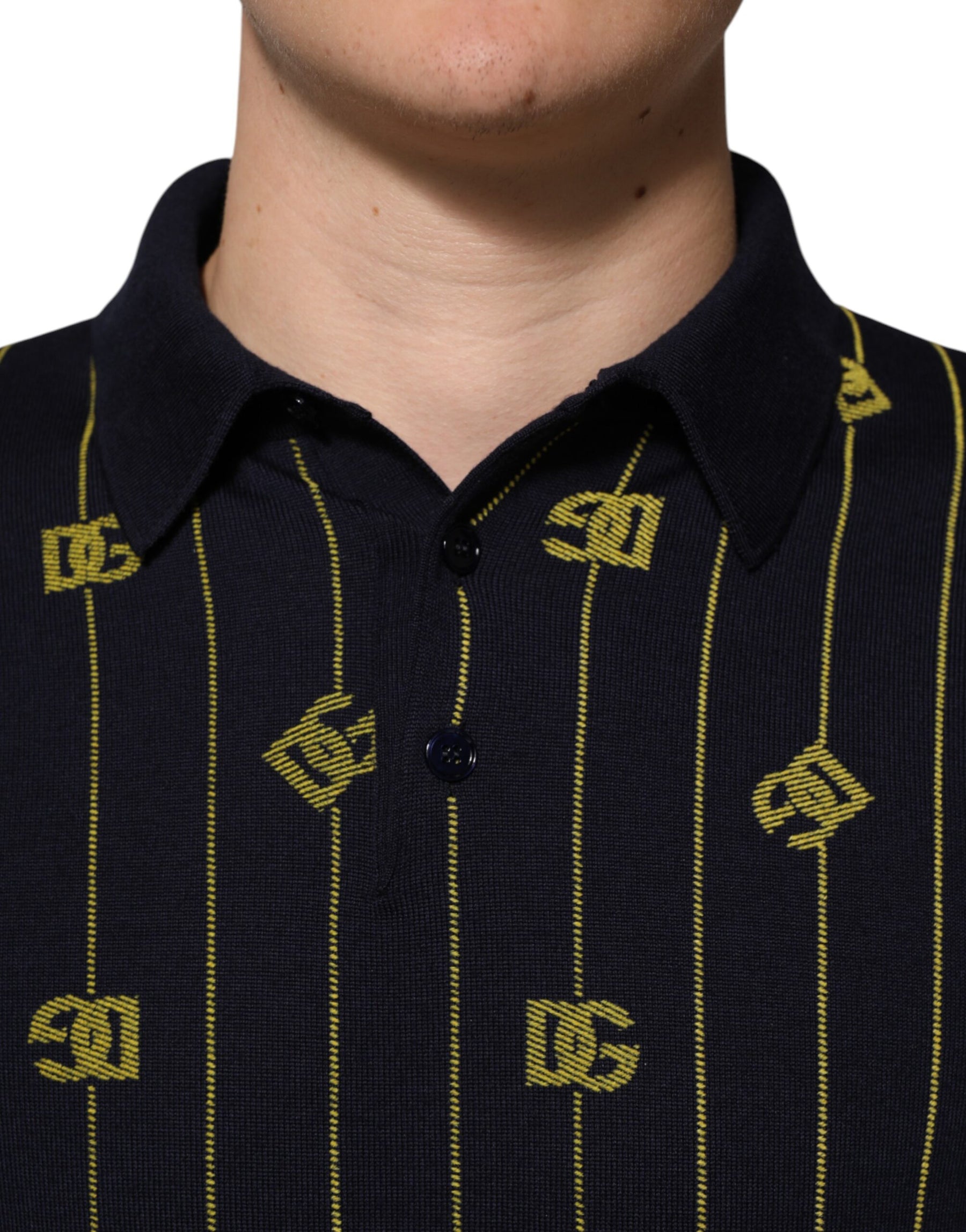 Dolce & Gabbana Black Logo Jacquard Knitted Polo Shirt T-shirt | Regal Royce