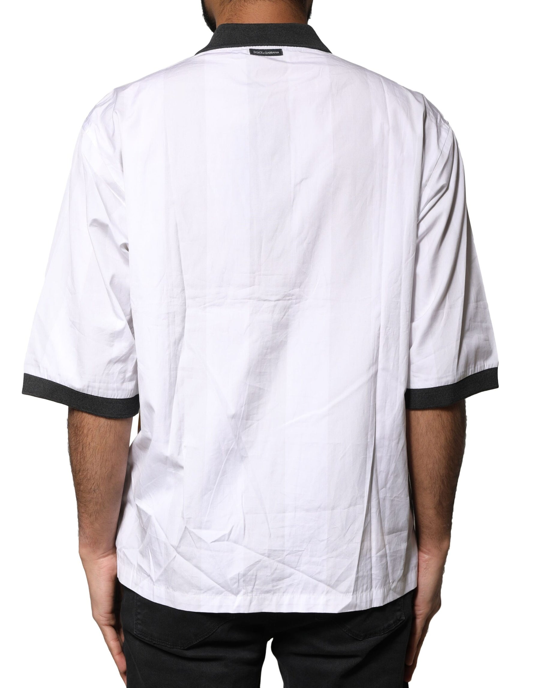 Dolce & Gabbana White Sketch Print Oversized Mens Polo T-shirt | Regal Royce