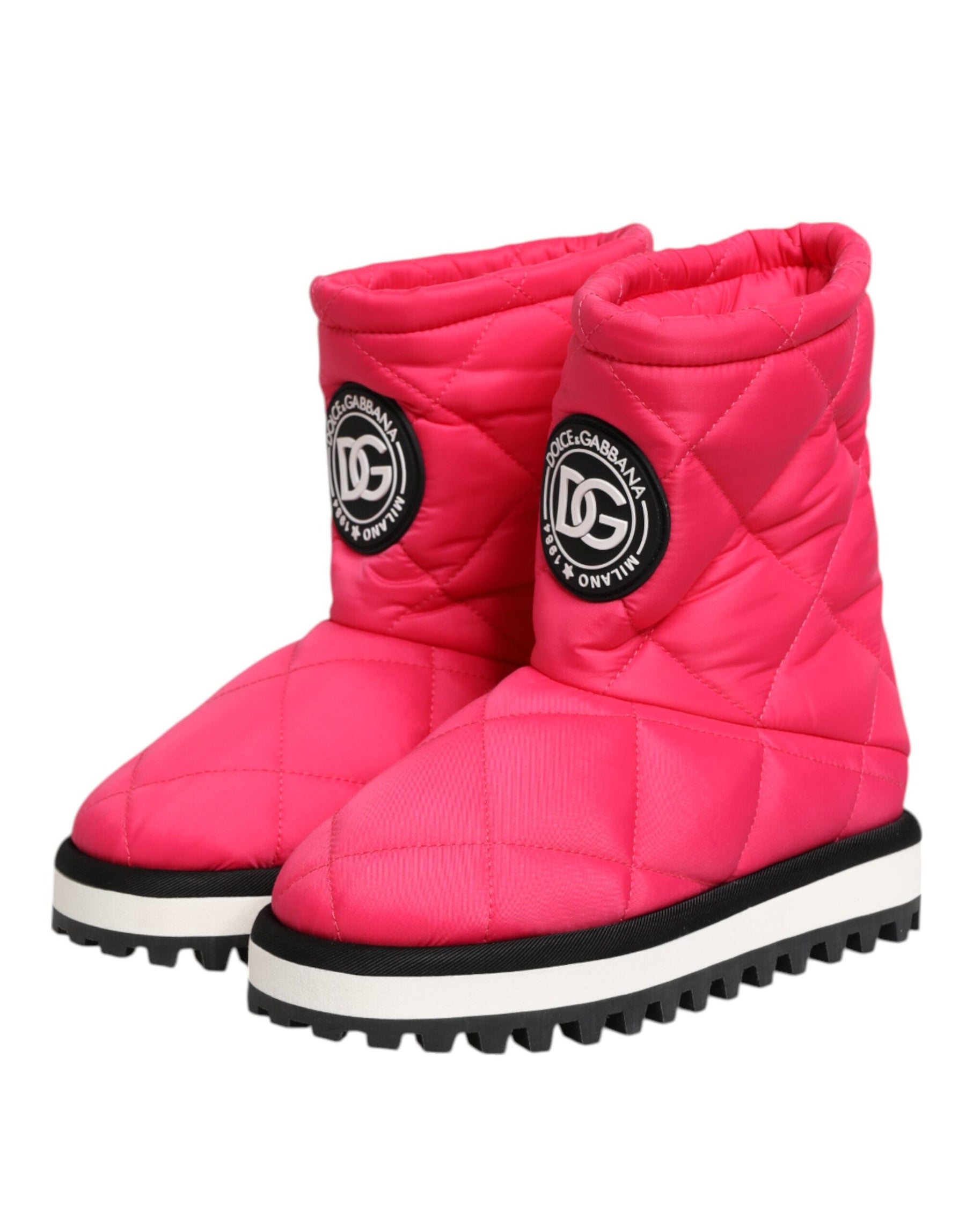 Dolce & Gabbana Pink White Viscose Padded Mid Calf Boots Shoes | Regal Royce