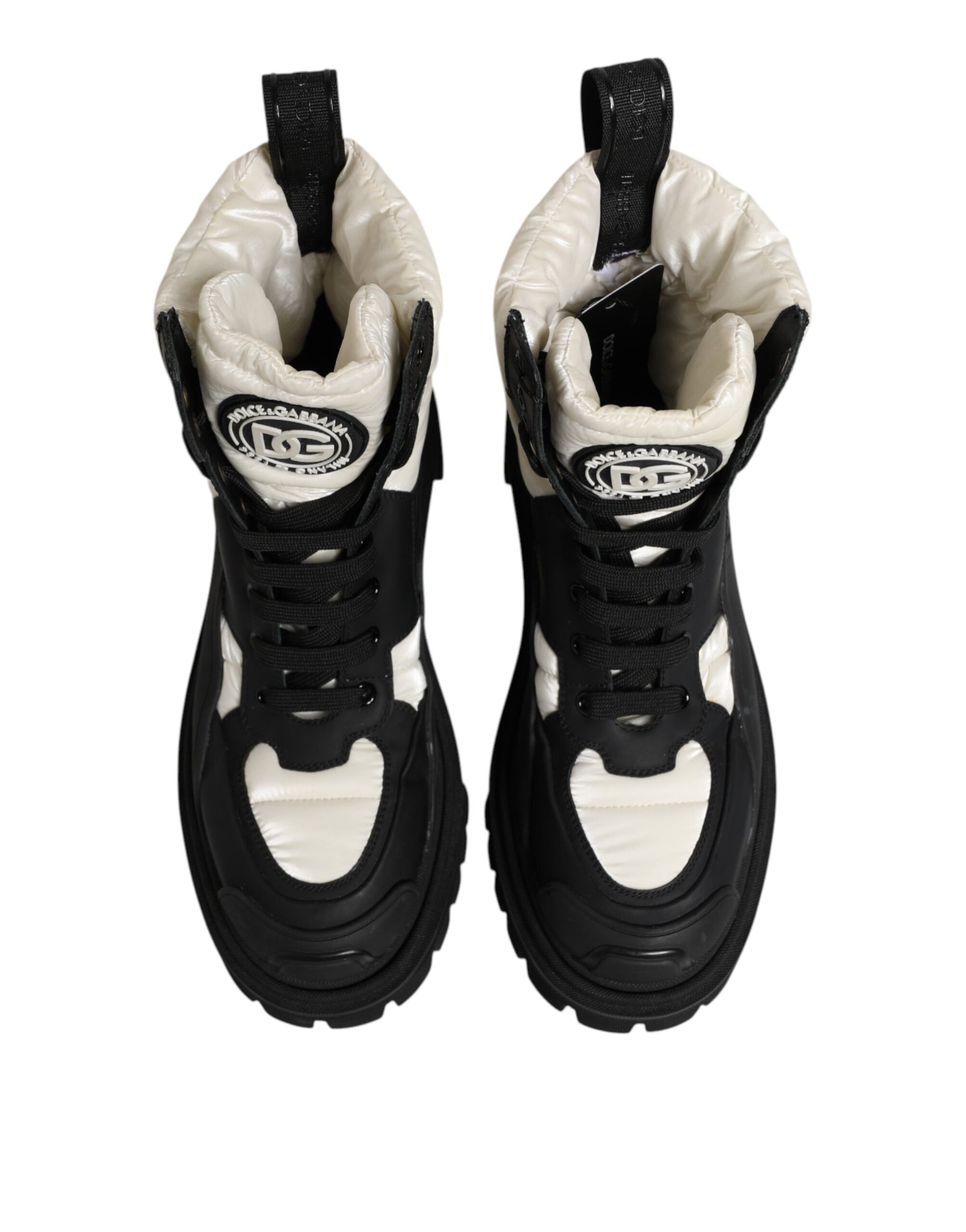 Dolce & Gabbana Black White Padded Mid Calf Lace Up Boots Shoes | Regal Royce