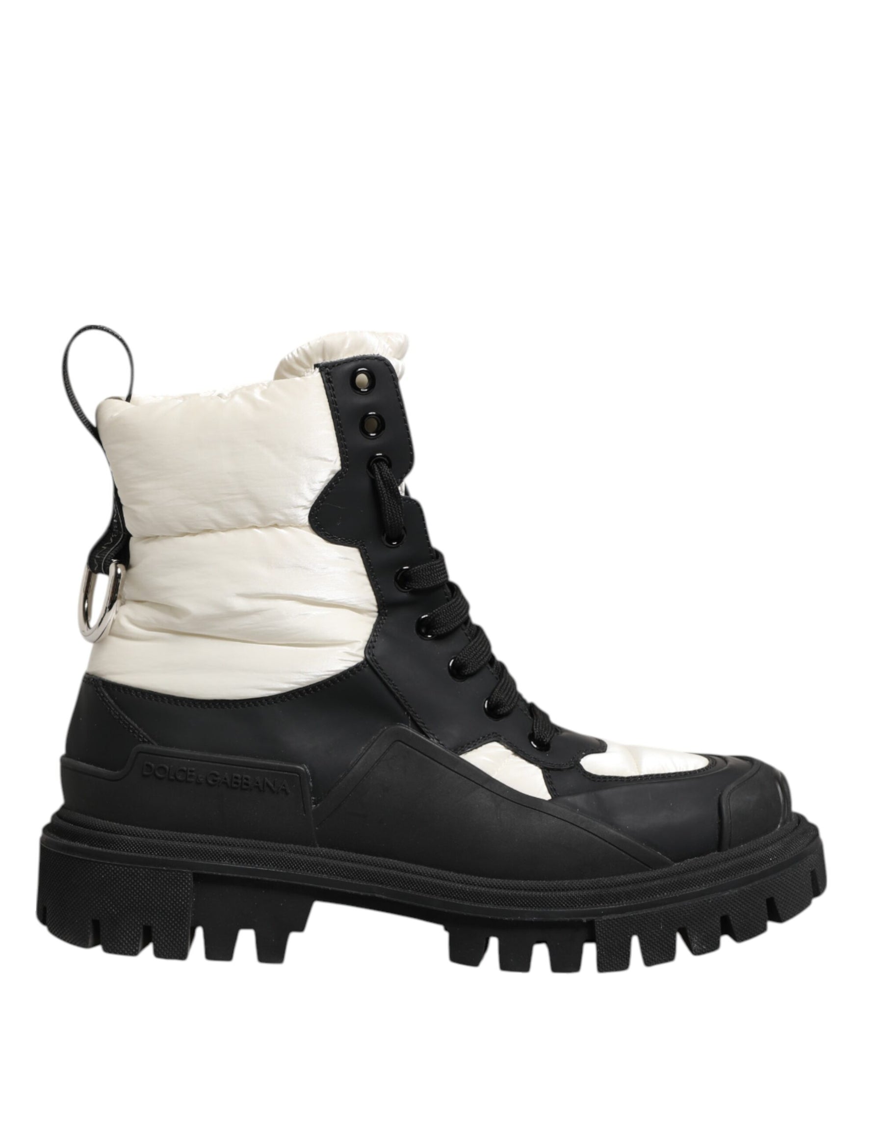 Dolce & Gabbana Black White Padded Mid Calf Lace Up Boots Shoes | Regal Royce