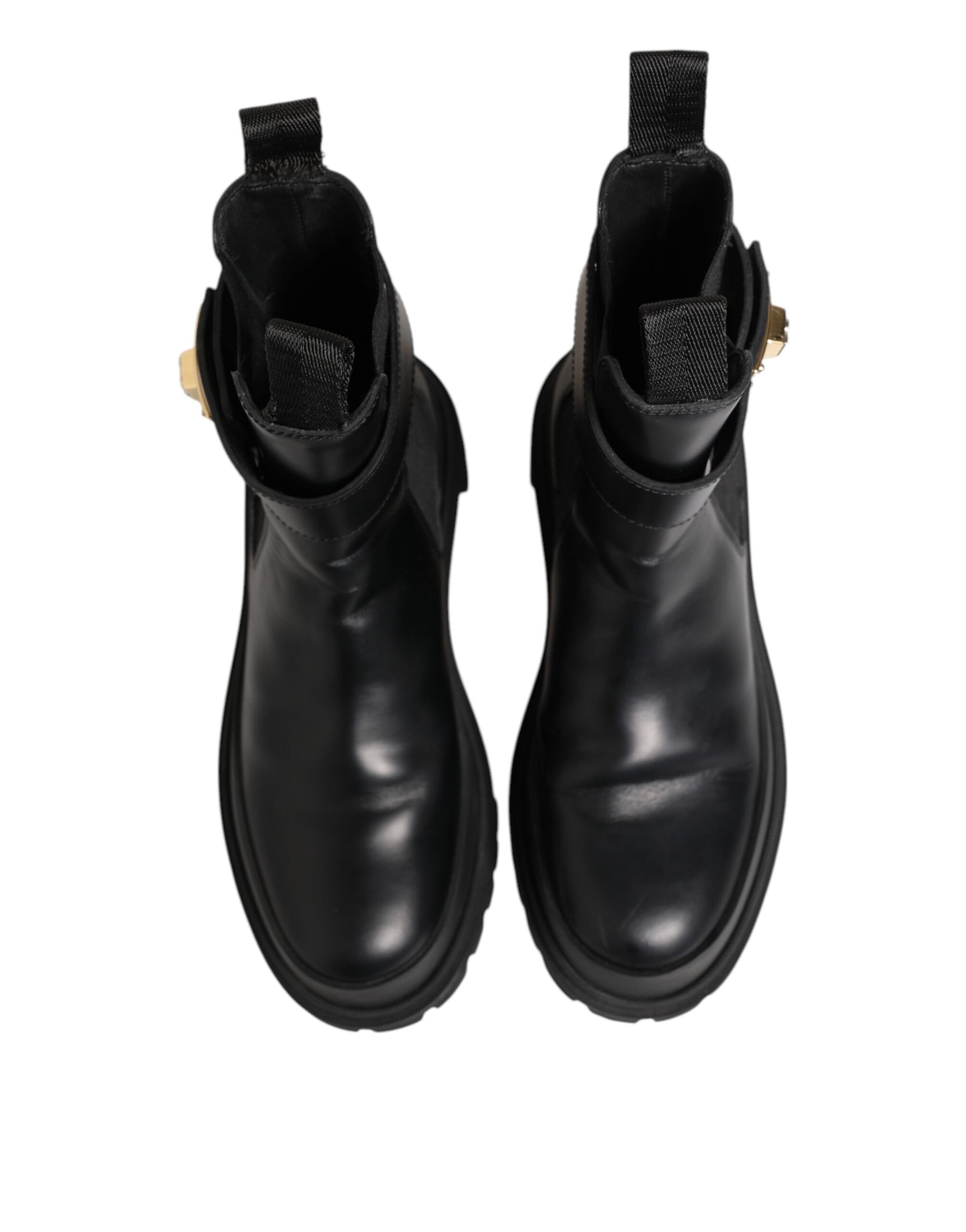 Dolce & Gabbana Black Calfskin DG Logo Strap Ankle Boots Shoes | Regal Royce