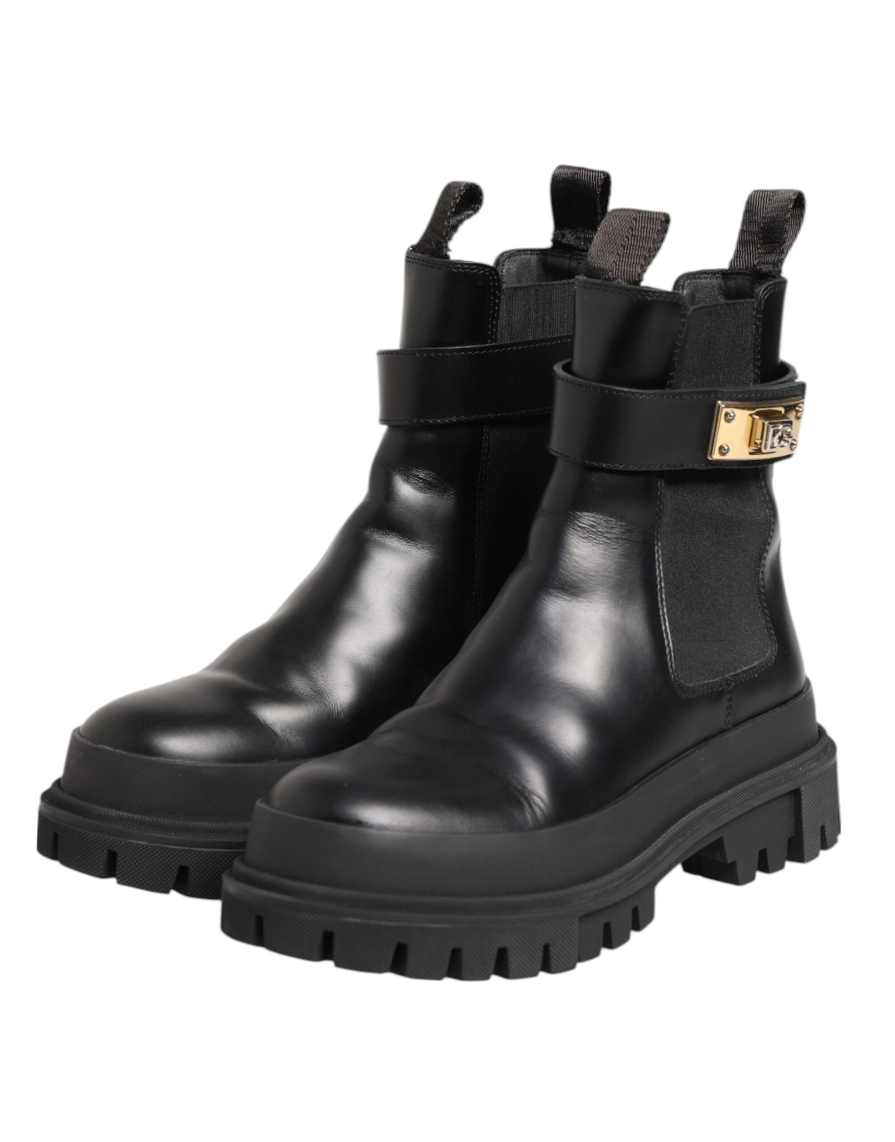 Dolce & Gabbana Black Calfskin DG Logo Strap Ankle Boots Shoes | Regal Royce