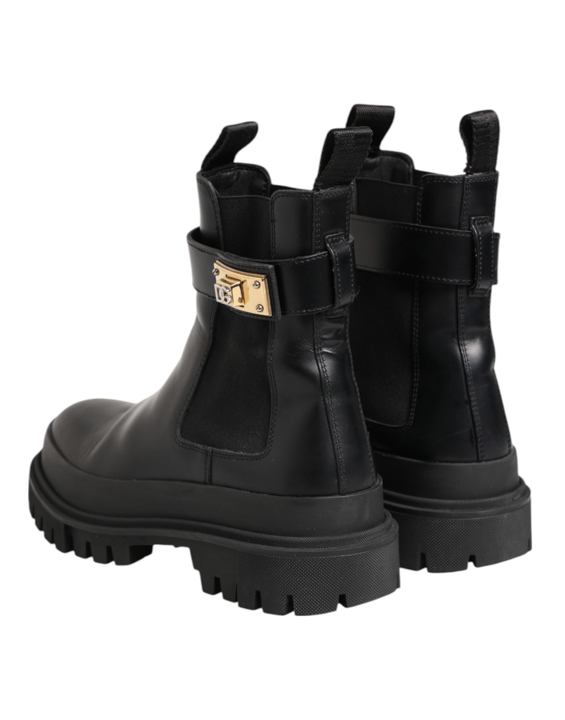 Dolce & Gabbana Black Calfskin DG Logo Strap Ankle Boots Shoes | Regal Royce