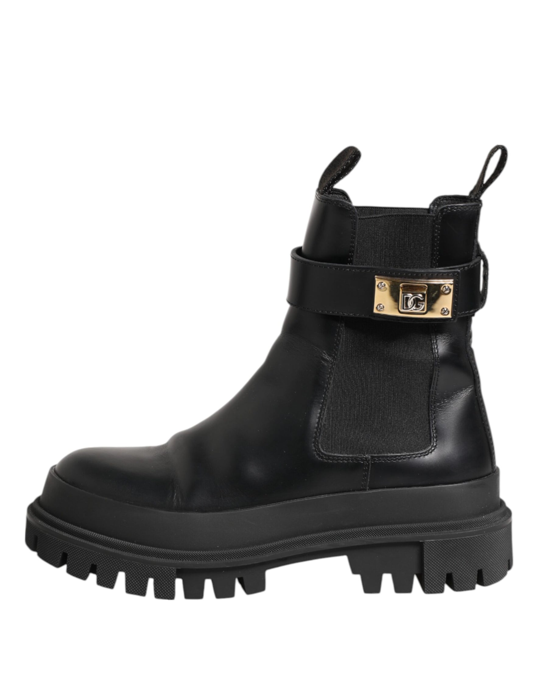 Dolce & Gabbana Black Calfskin DG Logo Strap Ankle Boots Shoes | Regal Royce