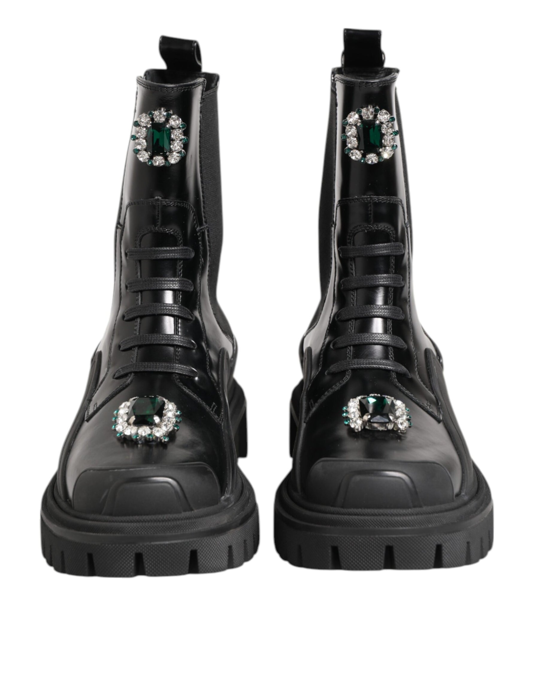 Dolce & Gabbana Black Crystal Embellished Combat Boots Shoes | Regal Royce