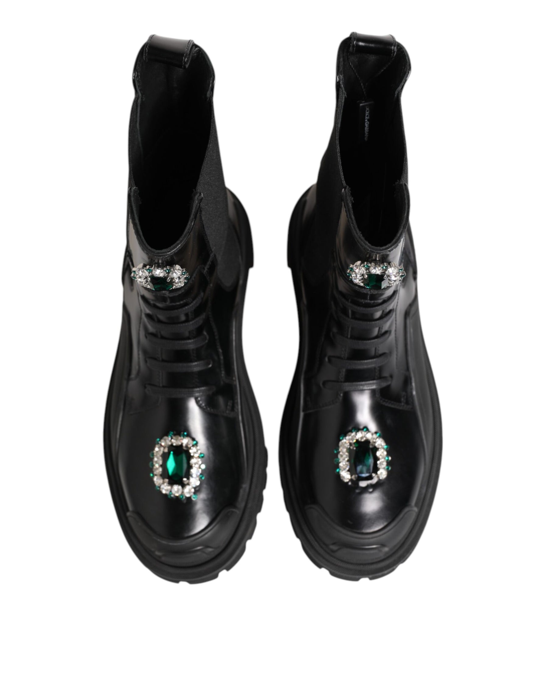 Dolce & Gabbana Black Crystal Embellished Combat Boots Shoes | Regal Royce