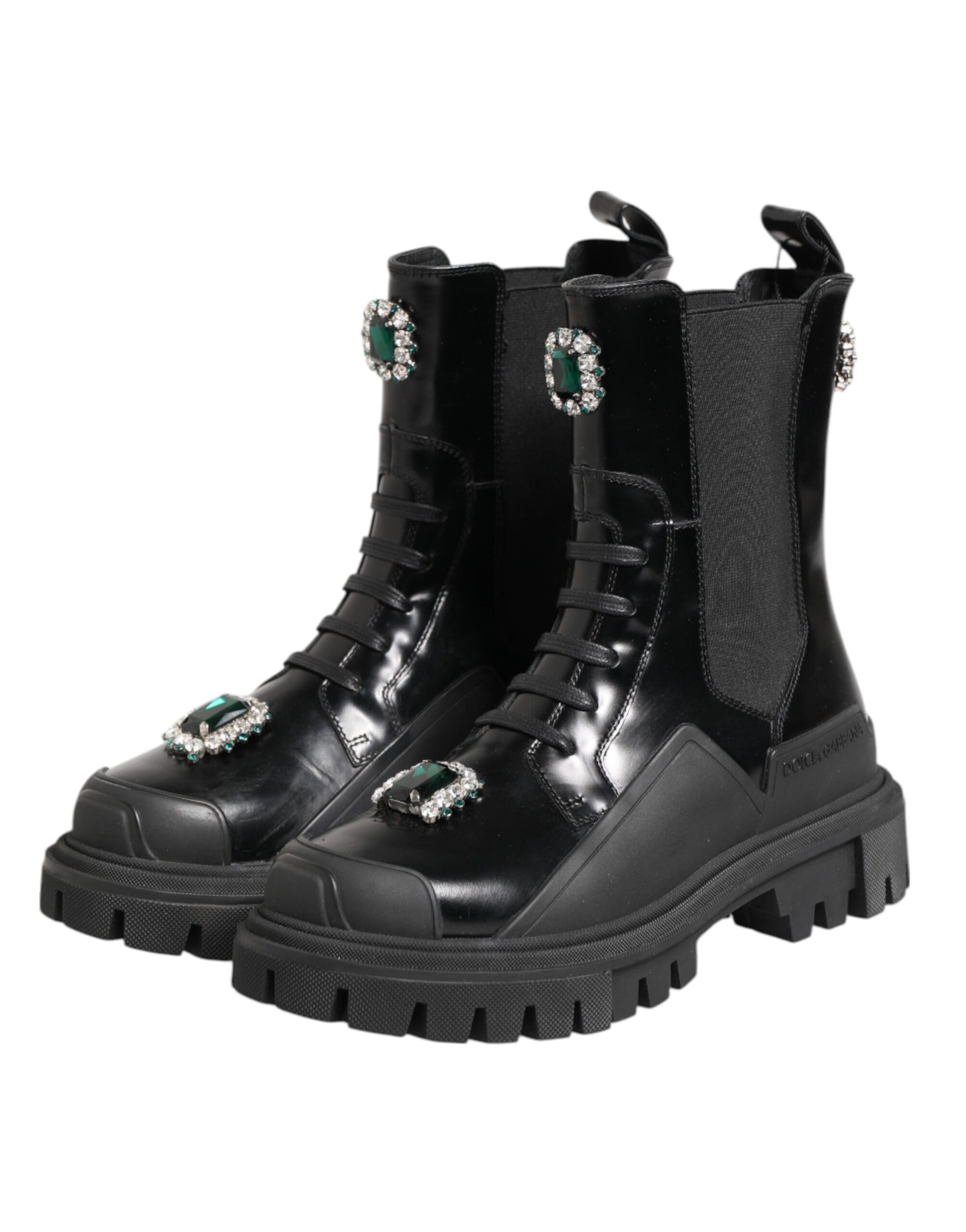 Dolce & Gabbana Black Crystal Embellished Combat Boots Shoes | Regal Royce