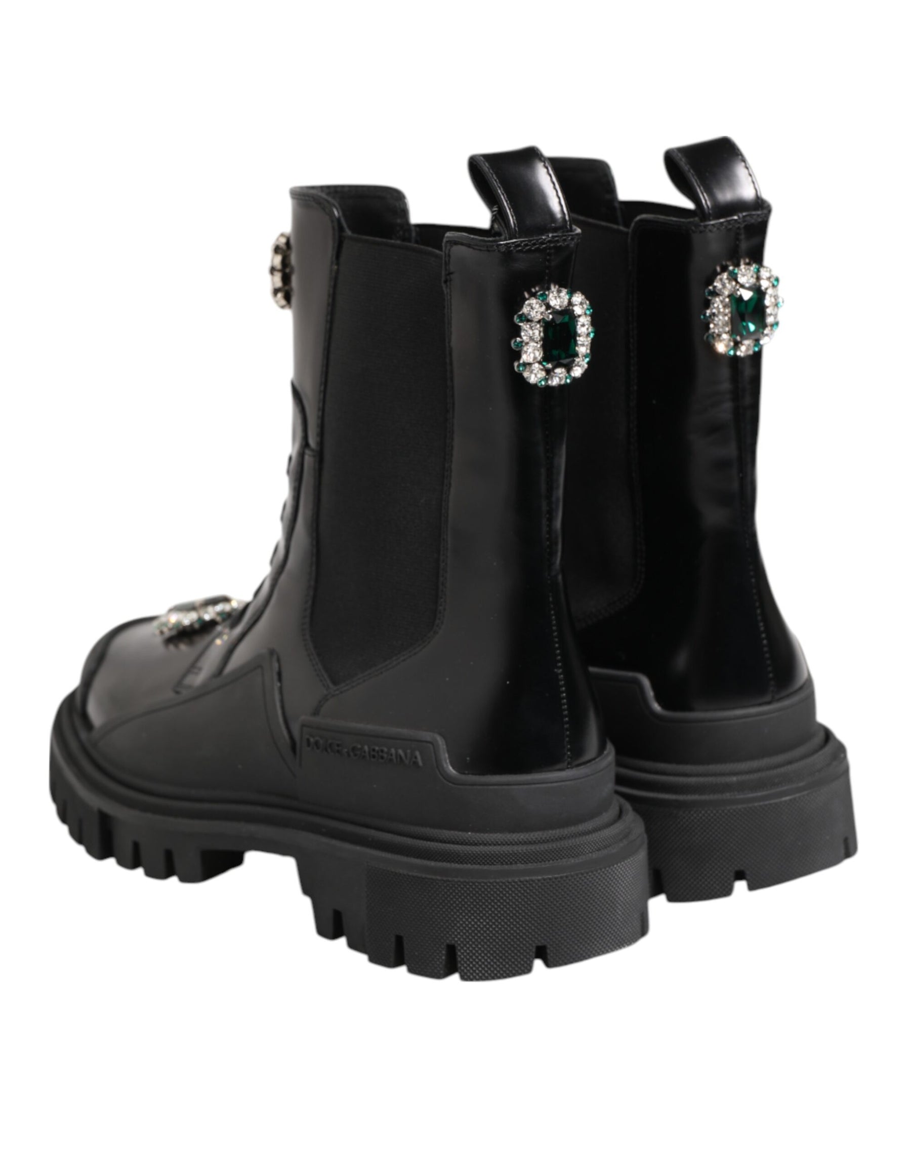 Dolce & Gabbana Black Crystal Embellished Combat Boots Shoes | Regal Royce