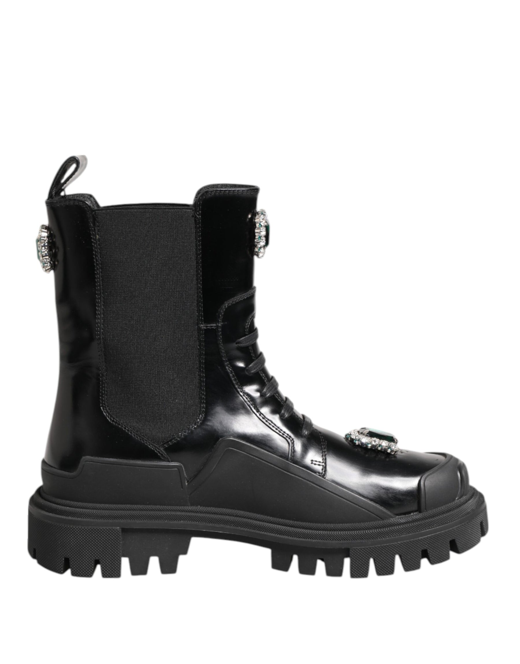Dolce & Gabbana Black Crystal Embellished Combat Boots Shoes | Regal Royce