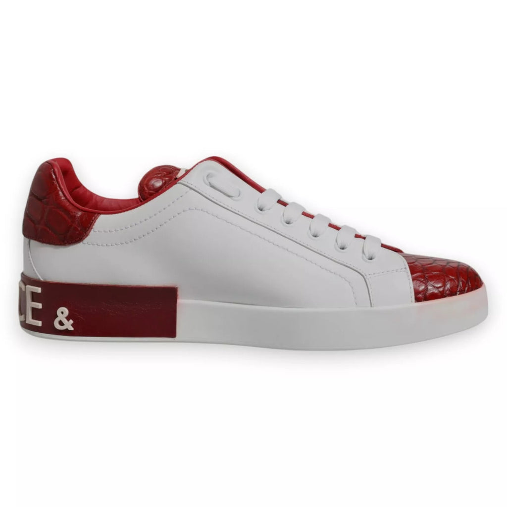Dolce & Gabbana White Red Leather Logo Portofino Sneaker