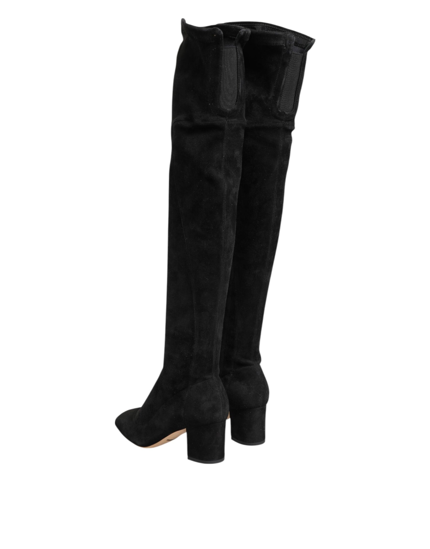 Dolce & Gabbana Black Suede Leather Knee High Boots Shoes | Regal Royce