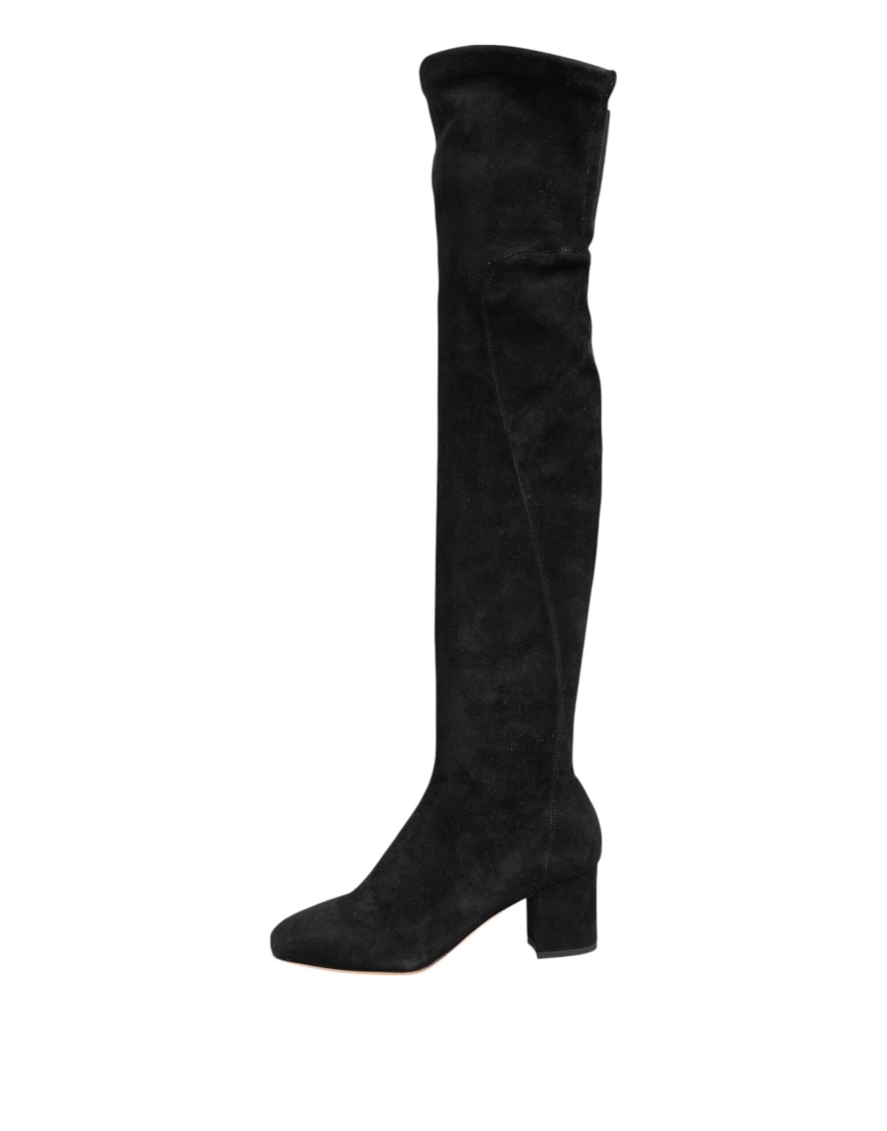 Dolce & Gabbana Black Suede Leather Knee High Boots Shoes | Regal Royce