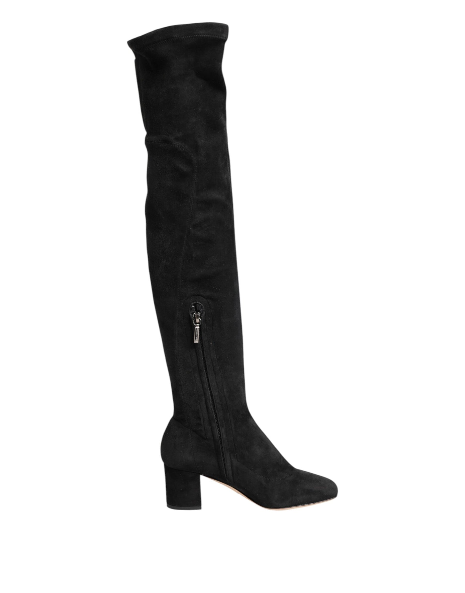 Dolce & Gabbana Black Suede Leather Knee High Boots Shoes | Regal Royce