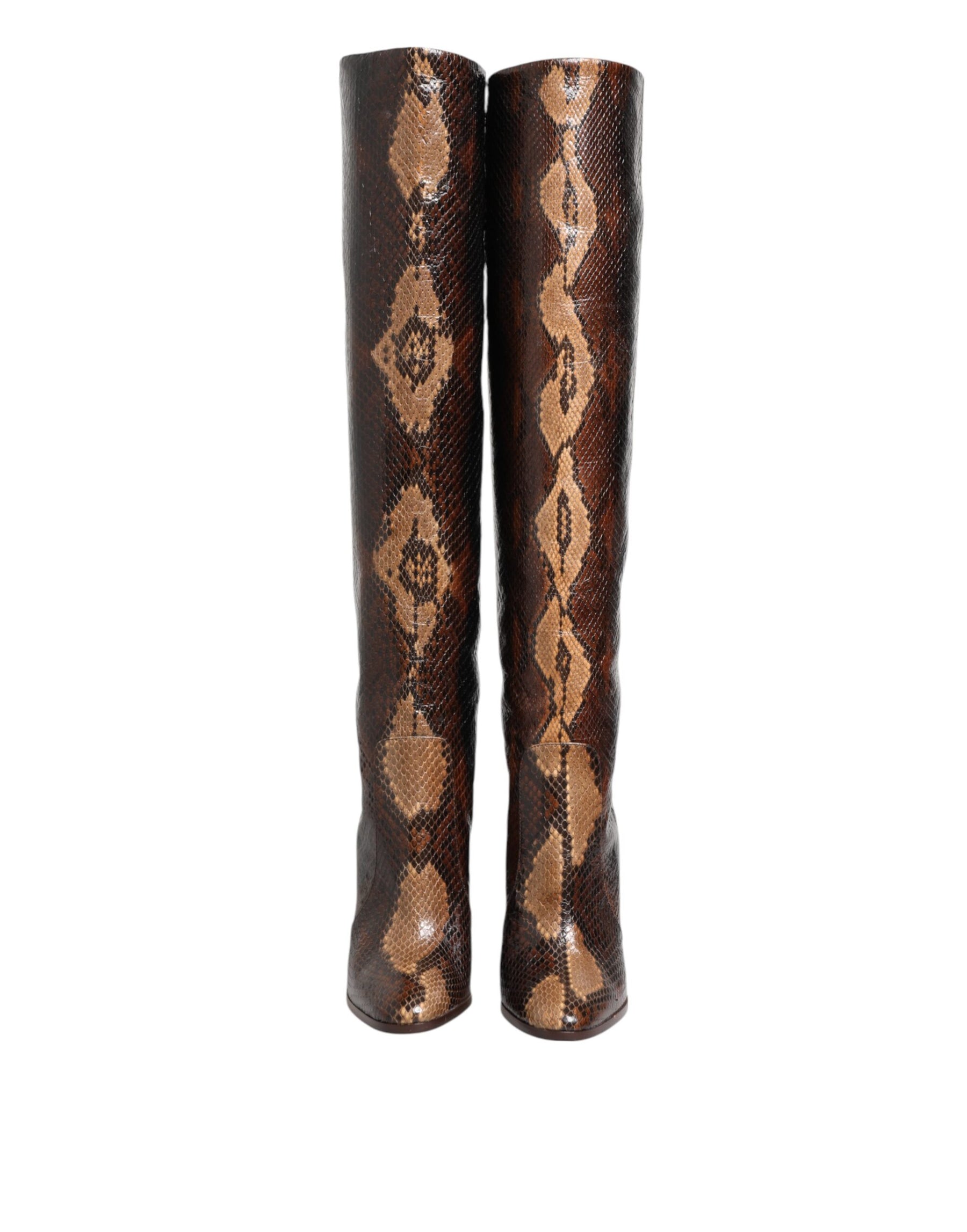Dolce & Gabbana Brown Python Snakeskin Print Riding Boots Shoes | Regal Royce