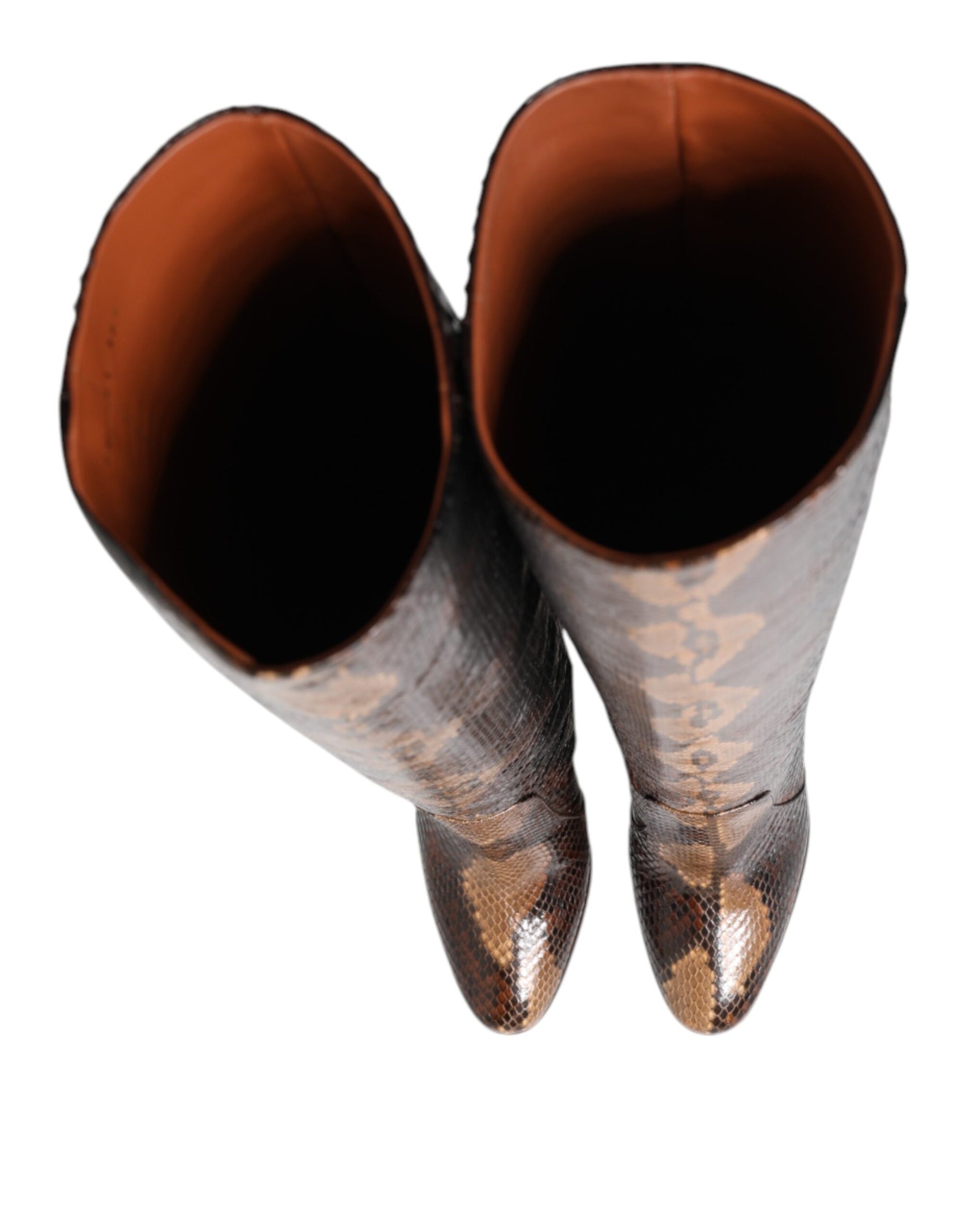 Dolce & Gabbana Brown Python Snakeskin Print Riding Boots Shoes | Regal Royce