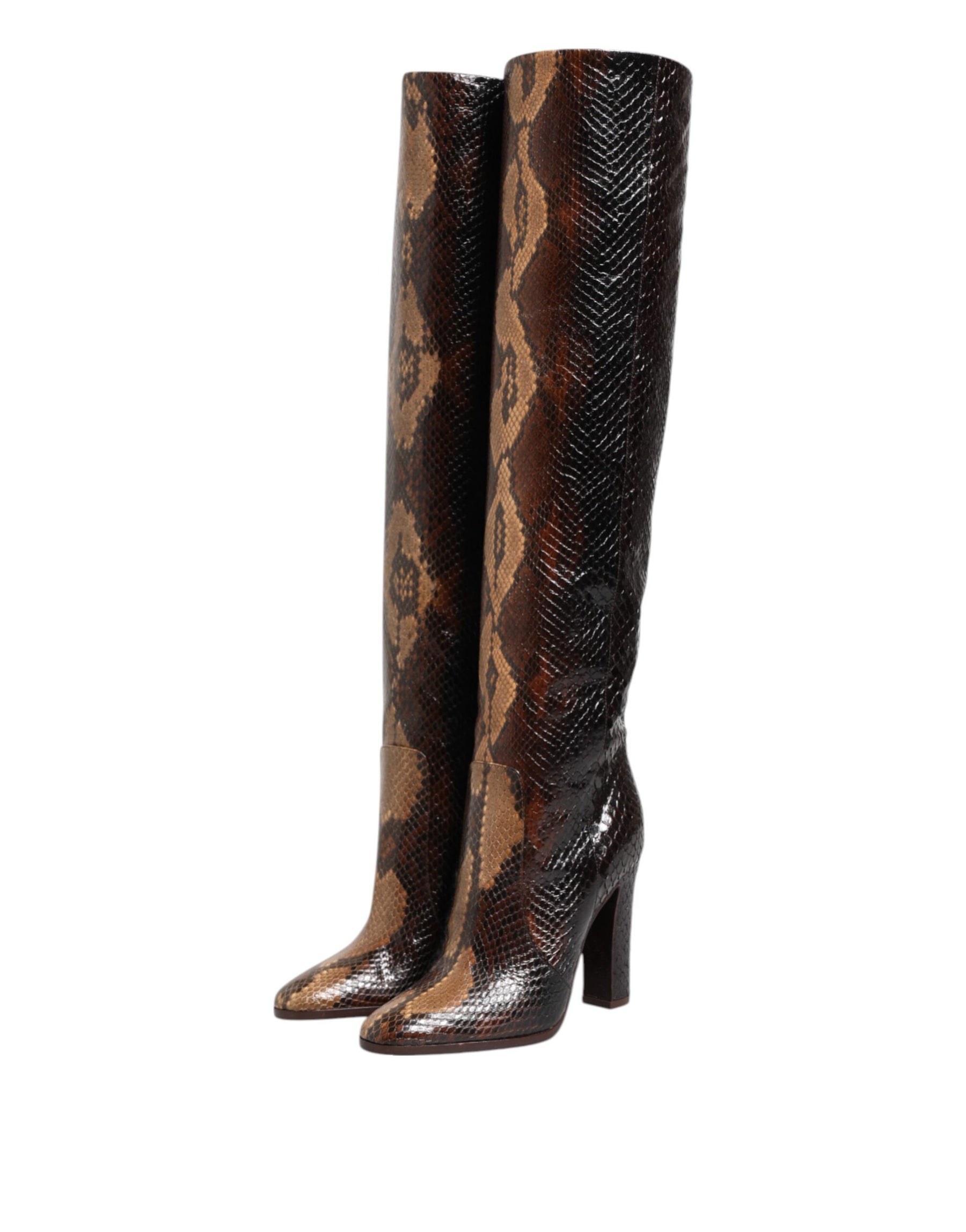 Dolce & Gabbana Brown Python Snakeskin Print Riding Boots Shoes | Regal Royce