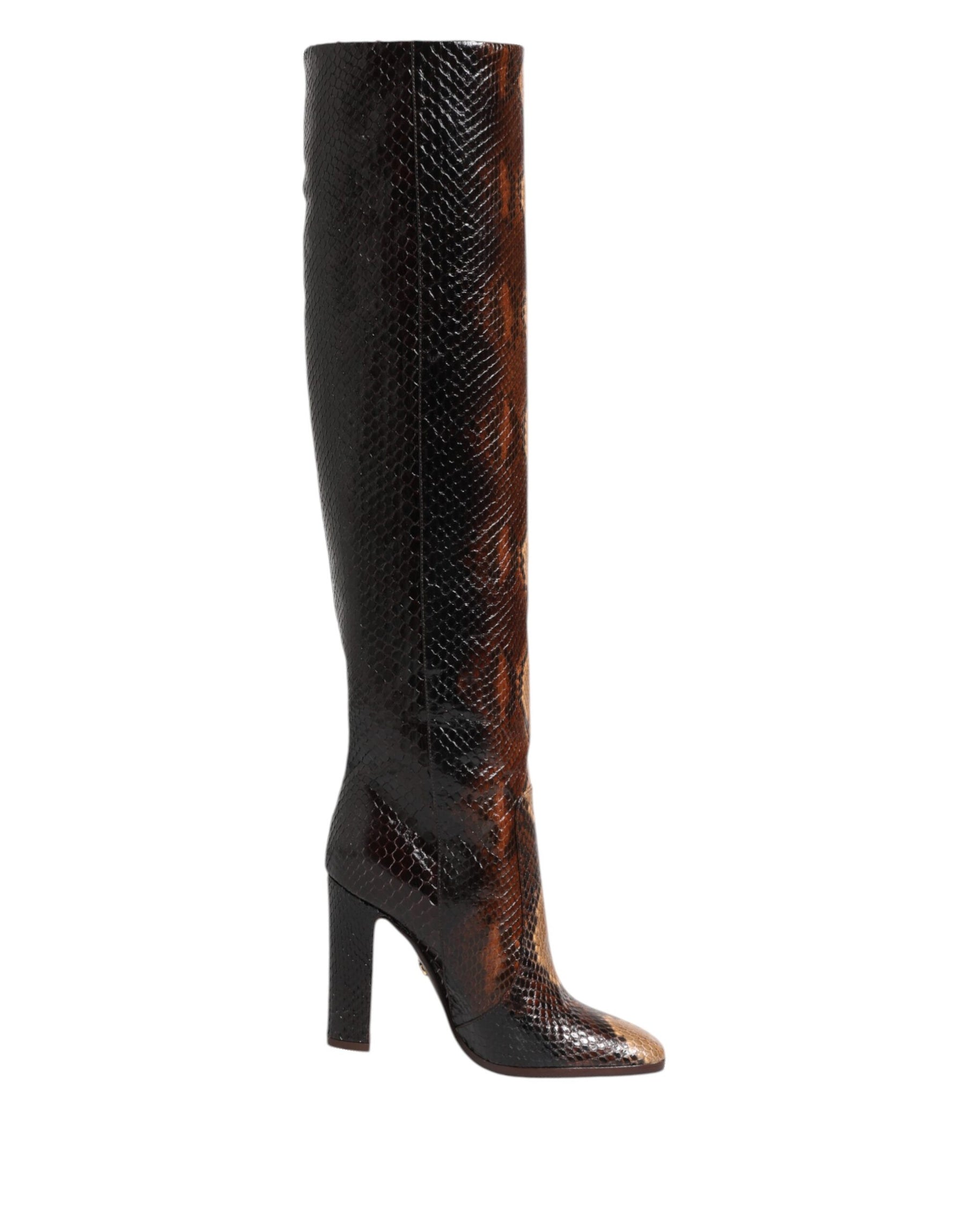 Dolce & Gabbana Brown Python Snakeskin Print Riding Boots Shoes | Regal Royce