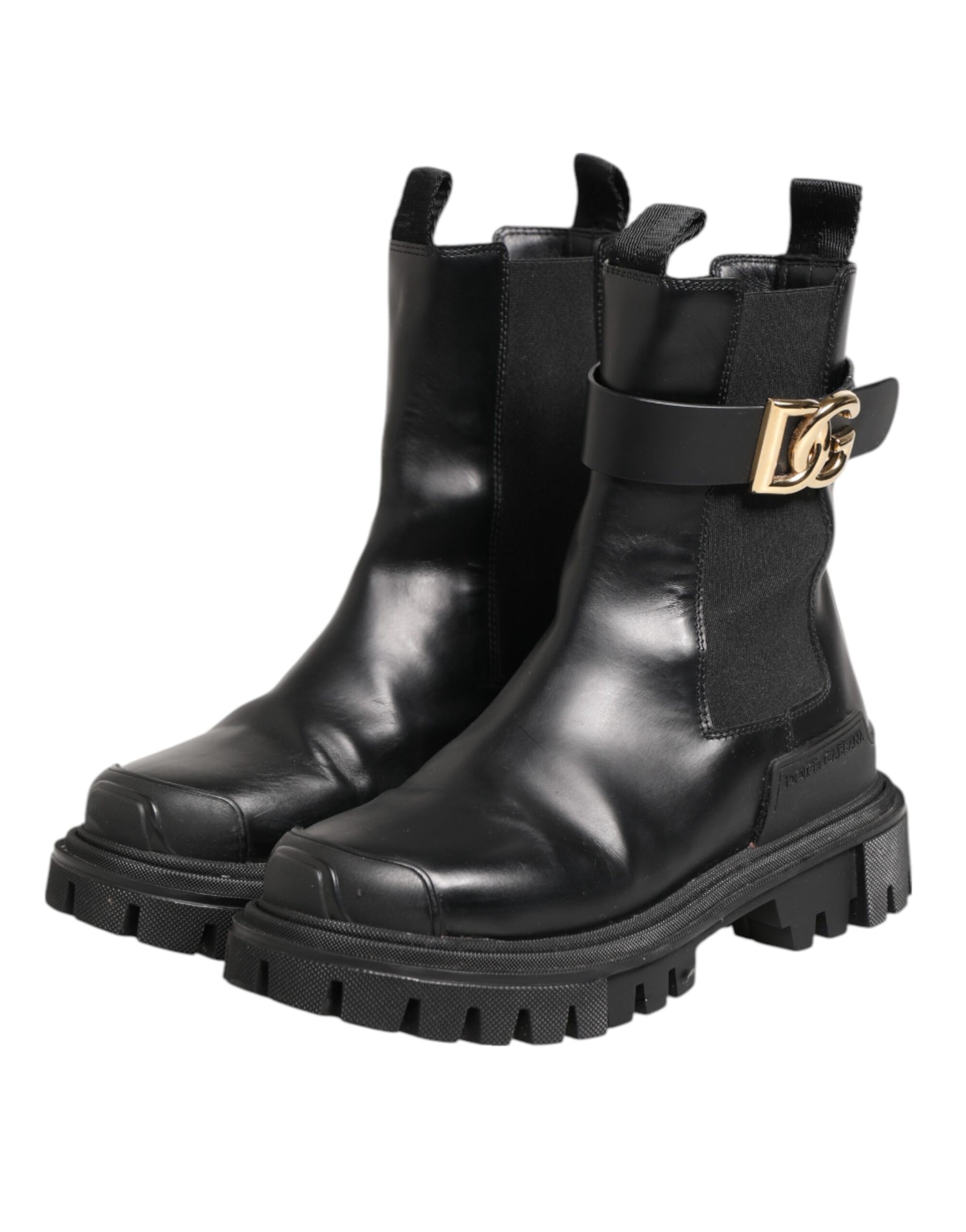 Dolce & Gabbana Black Gold DG Logo Trekking Calf Boots Shoes | Regal Royce