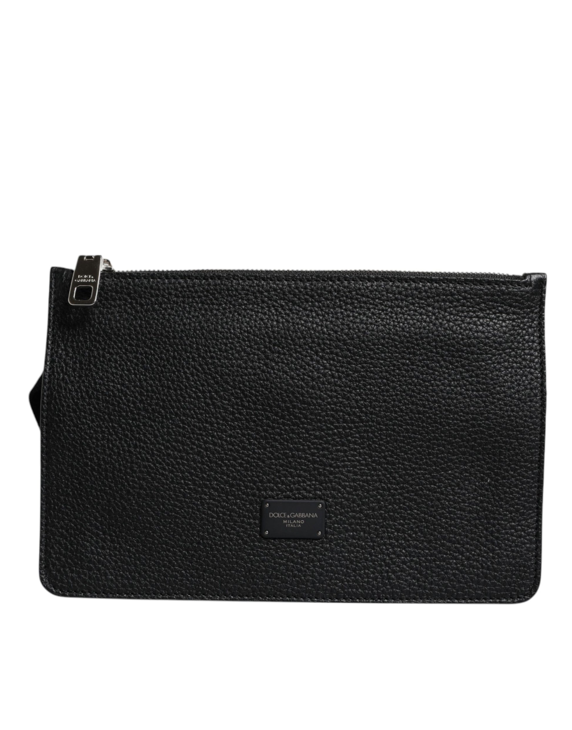Dolce & Gabbana Black Leather Logo Embossed Waist Fanny Pack Bag