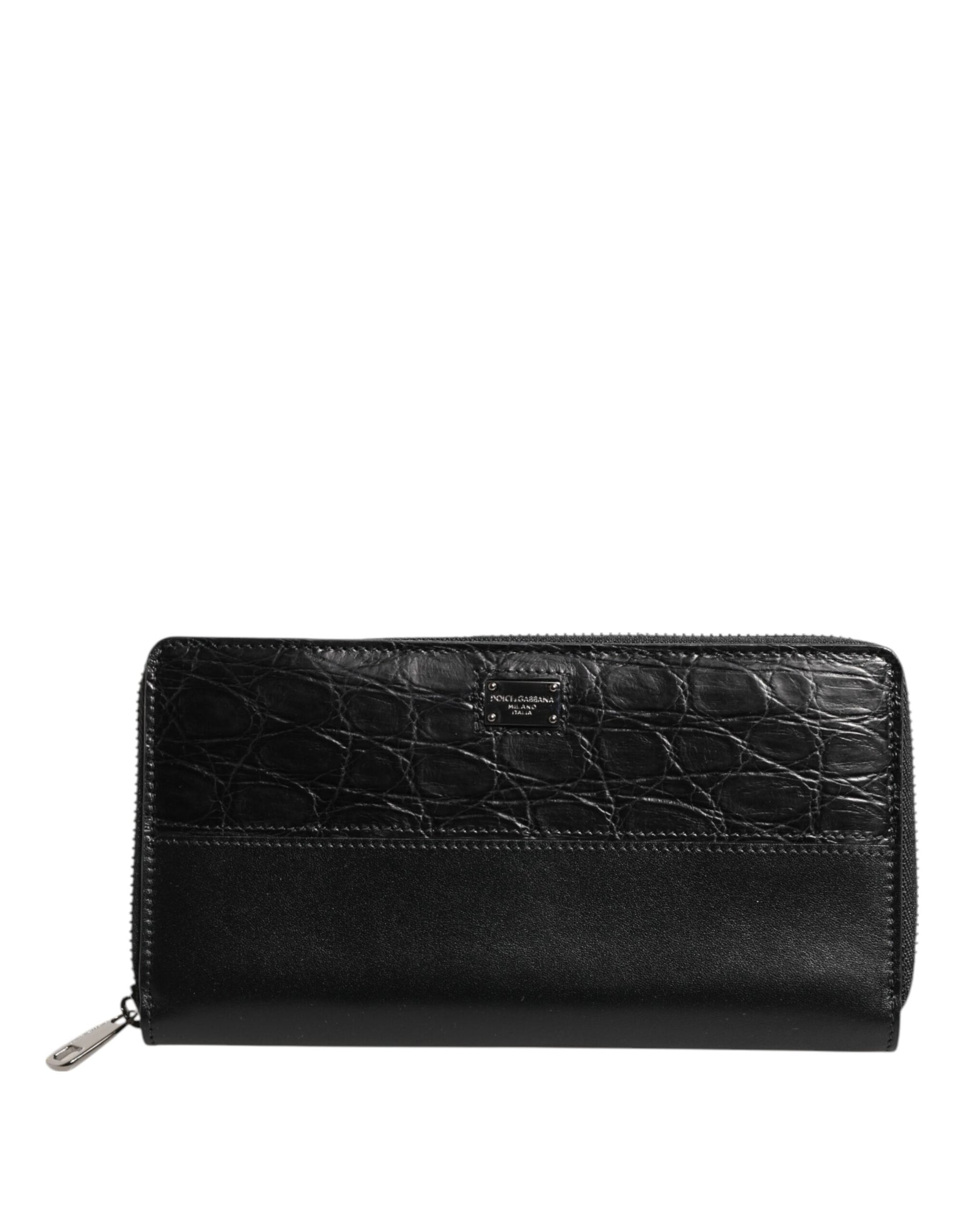 Dolce & Gabbana Black Leather Logo Plaque Zip Around Continental Wallet | Regal Royce