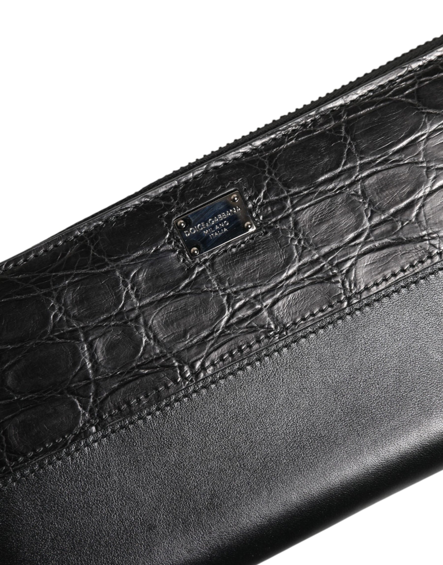 Dolce & Gabbana Black Leather DG Plaque Zip Around Continental Wallet | Regal Royce