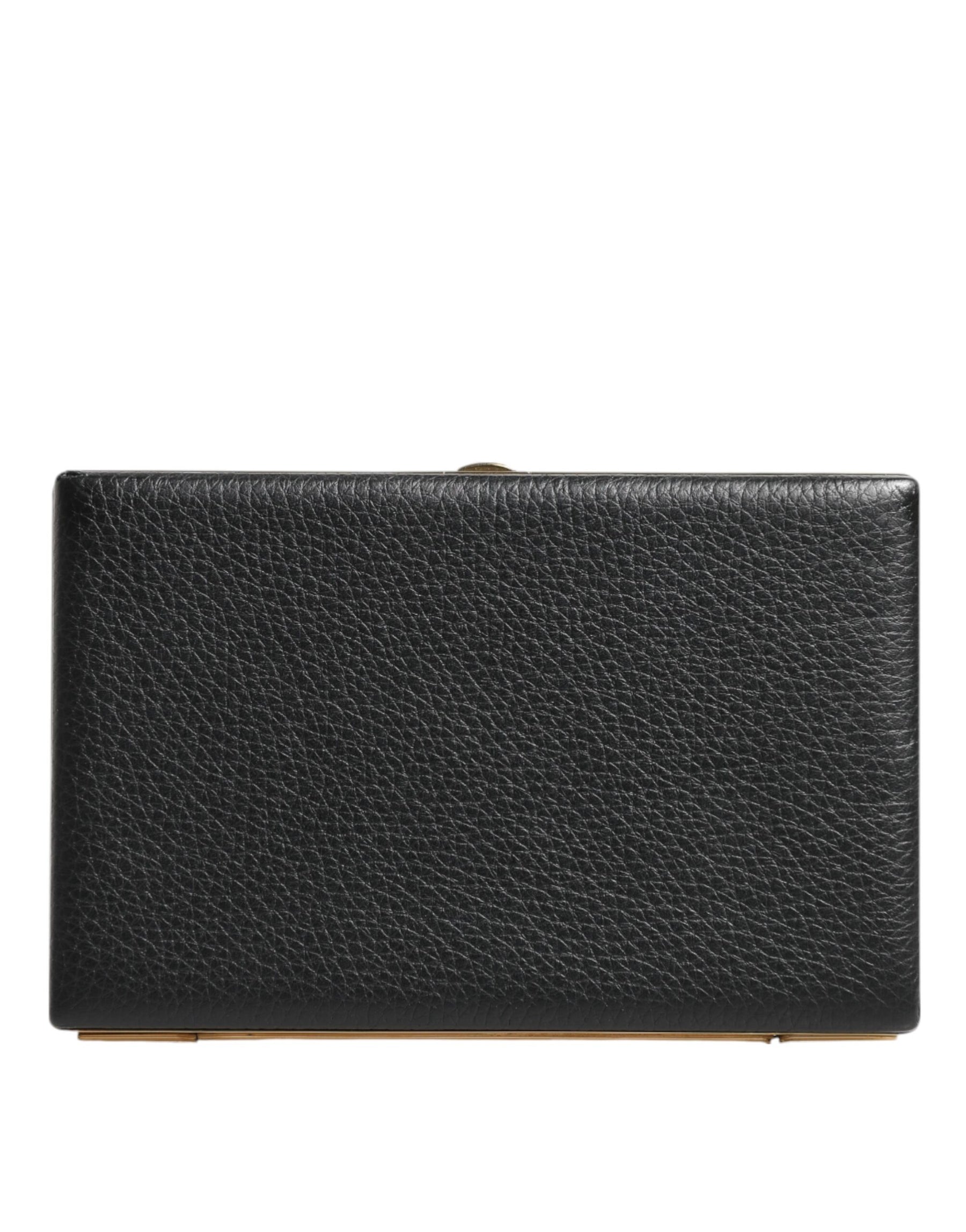 Dolce & Gabbana Black Leather Gold Frame Clutch Evening Party Purse Bag | Regal Royce