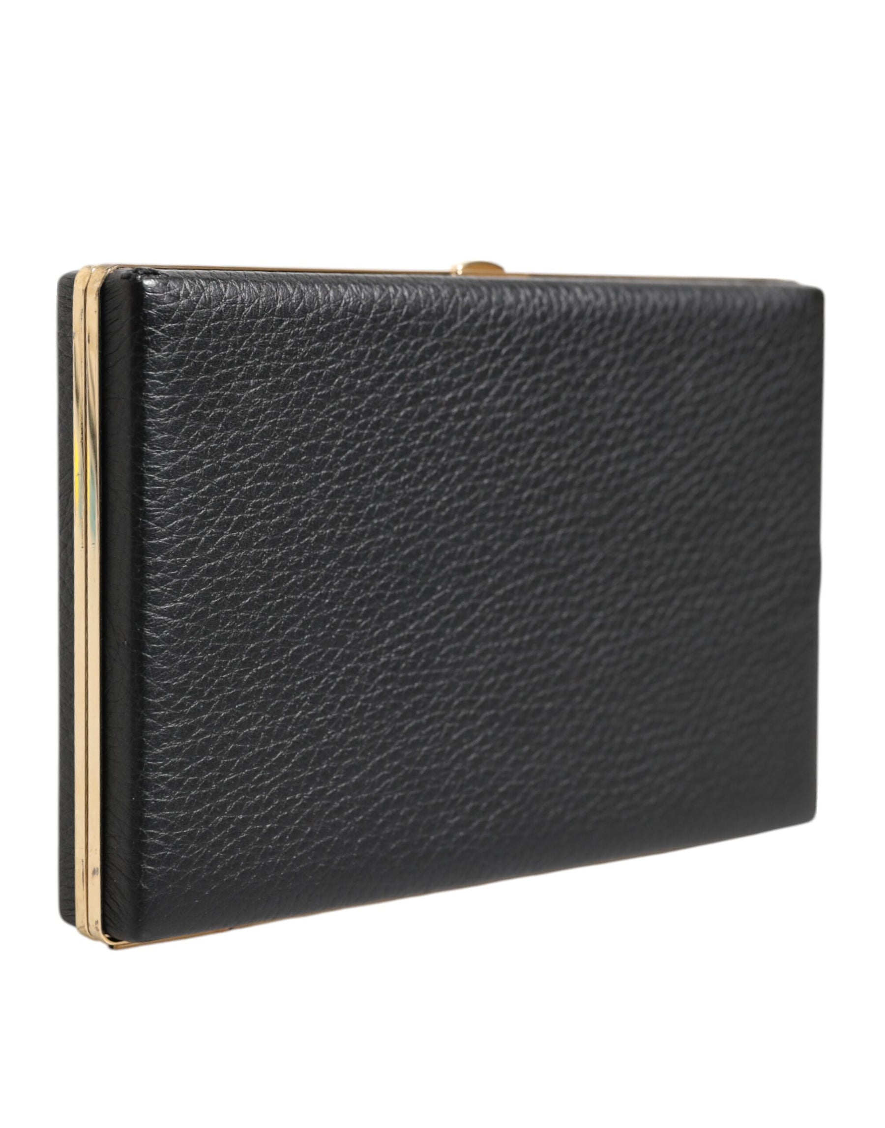 Dolce & Gabbana Black Leather Gold Frame Clutch Evening Party Purse Bag | Regal Royce
