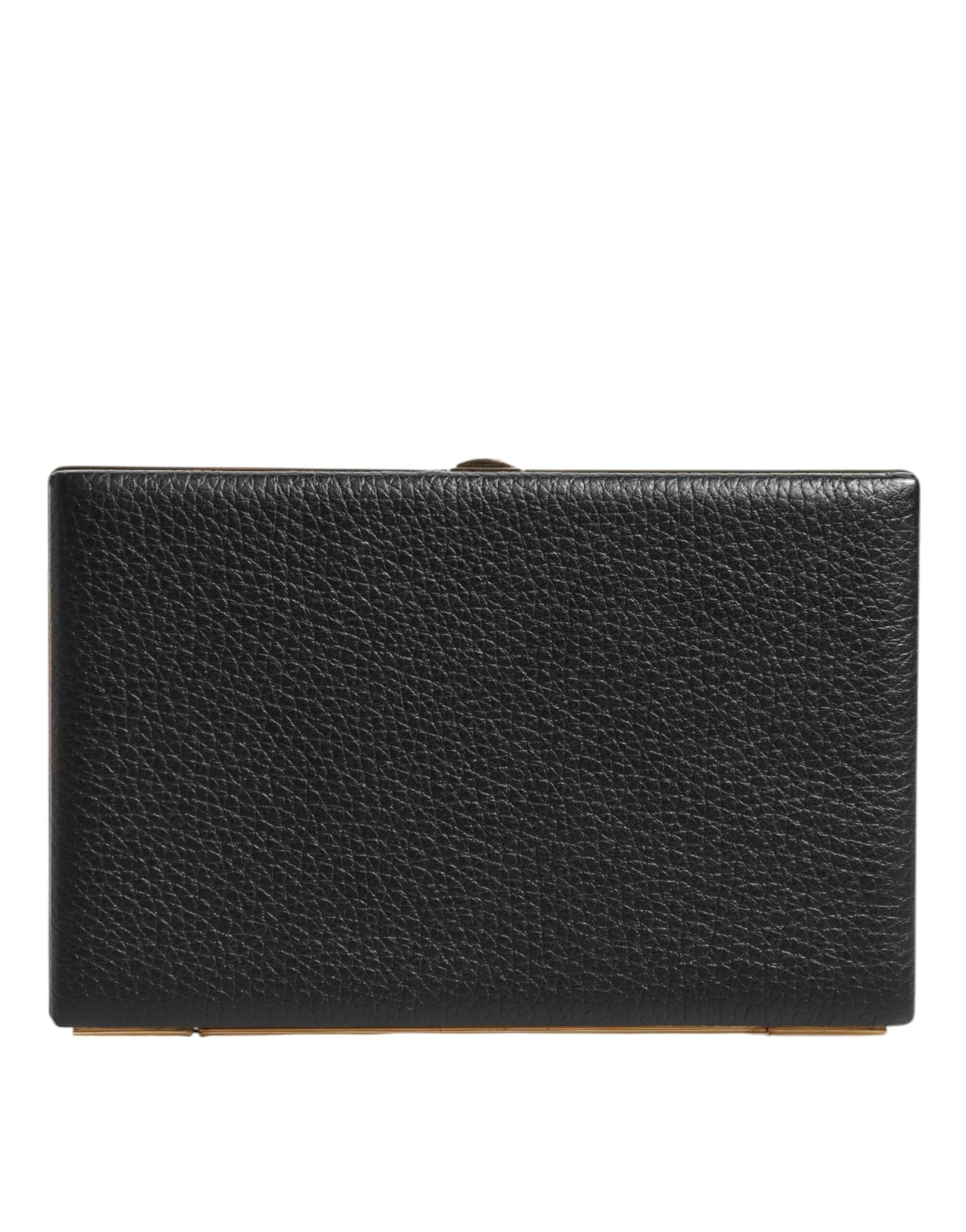 Dolce & Gabbana Black Leather Gold Frame Clutch Evening Party Purse Bag | Regal Royce